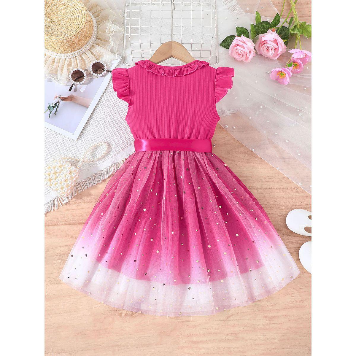 Styli Pink Bow Detail Embellished Mesh Dress-girls-clothing-dressesandjumpsuits-image-6