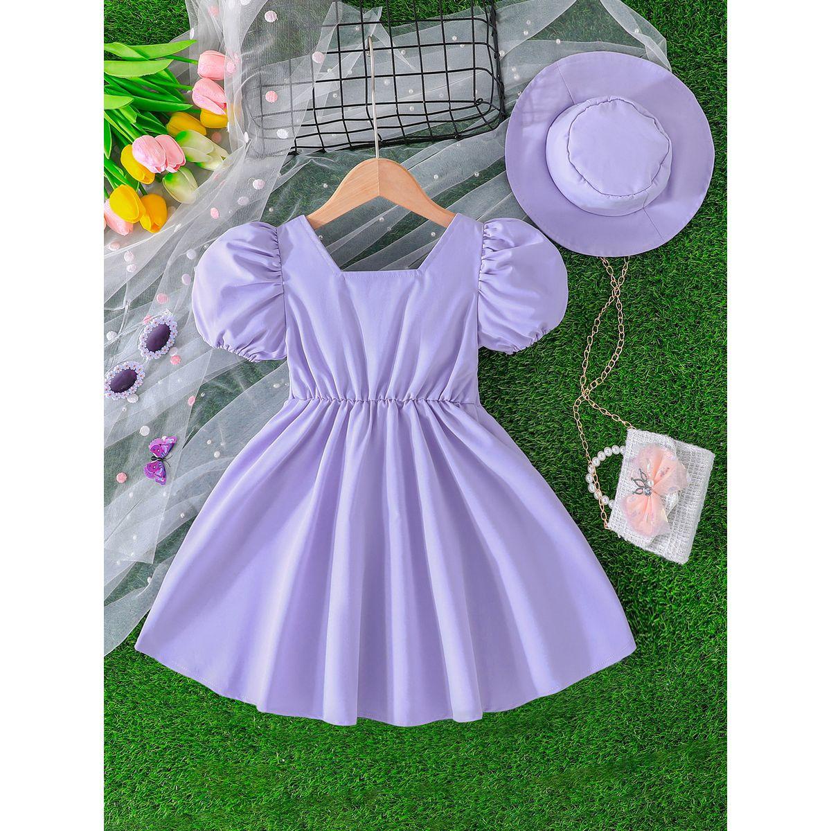 فستان بأكمام منفوخة مع كسرات وقبعة-girls-clothing-dressesandjumpsuits-image-6