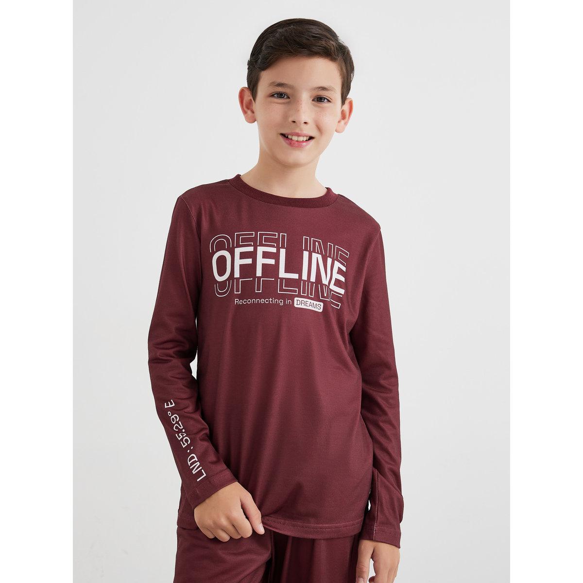 Styli Boys Red Slogan Print T-Shirt and Pyjama Set-boys-clothing-nightwear-image-2
