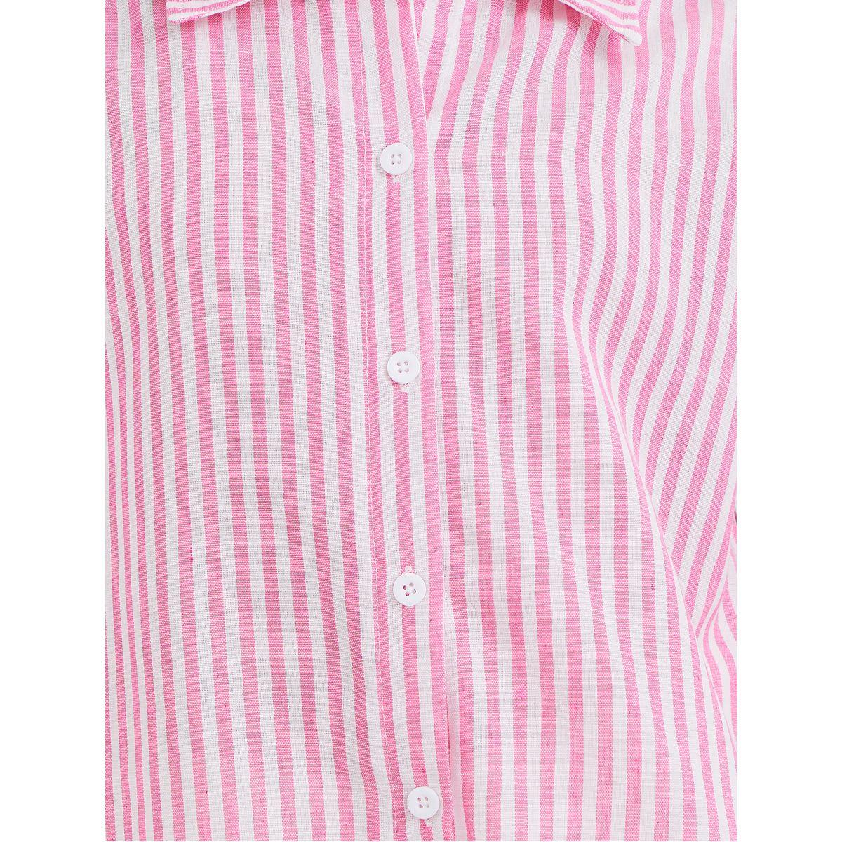 بلوزة فضفاضة بتفاصيل مخططة-girls-clothing-blousesandshirts-image-1