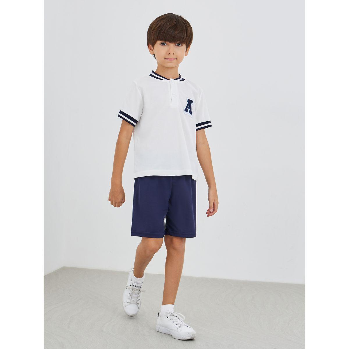 Styli Patch Detail Polo T-Shirt and Solid Shorts Set-boys-clothing-setsandcoords-image-1