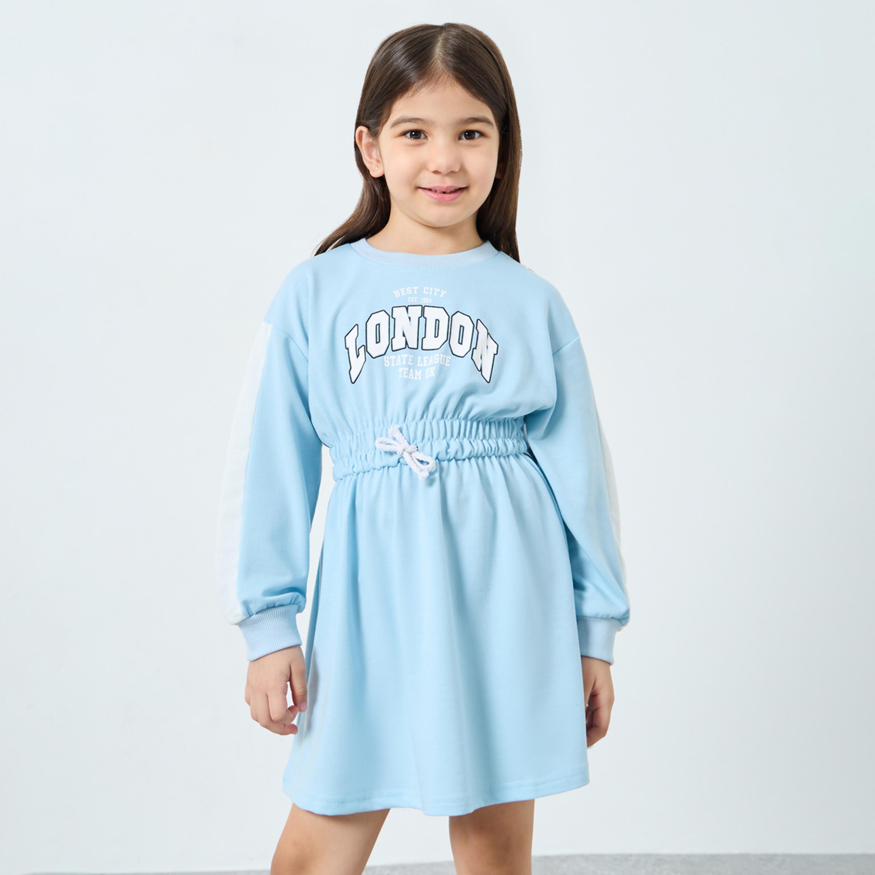Styli Girls Light Blue London State League Printed Sweatshirt Dress-girls-clothing-dressesandjumpsuits-image-1