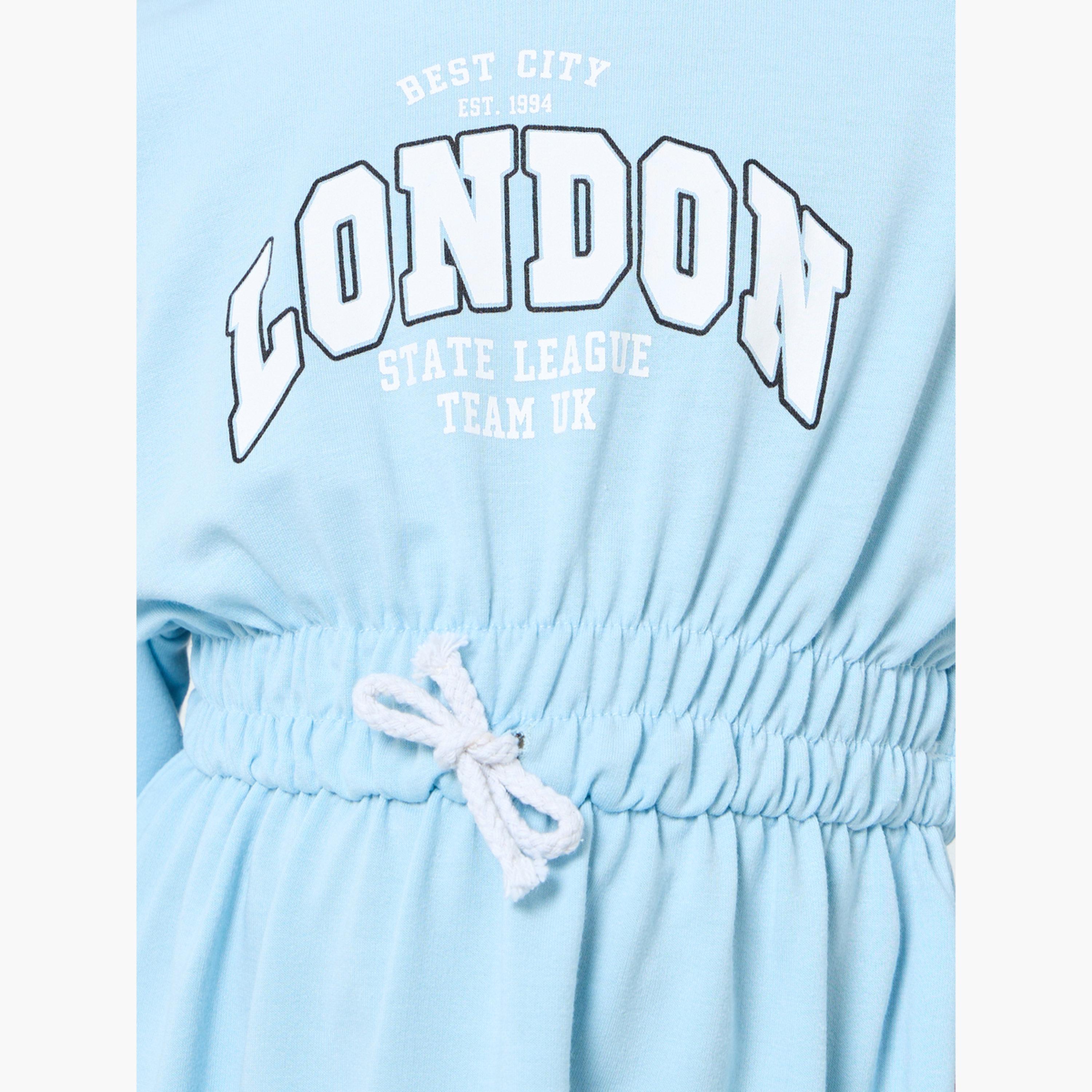 ستايلي - فستان سويت شيرت مطبوع أزرق فاتح للبنات-girls-clothing-dressesandjumpsuits-image-4