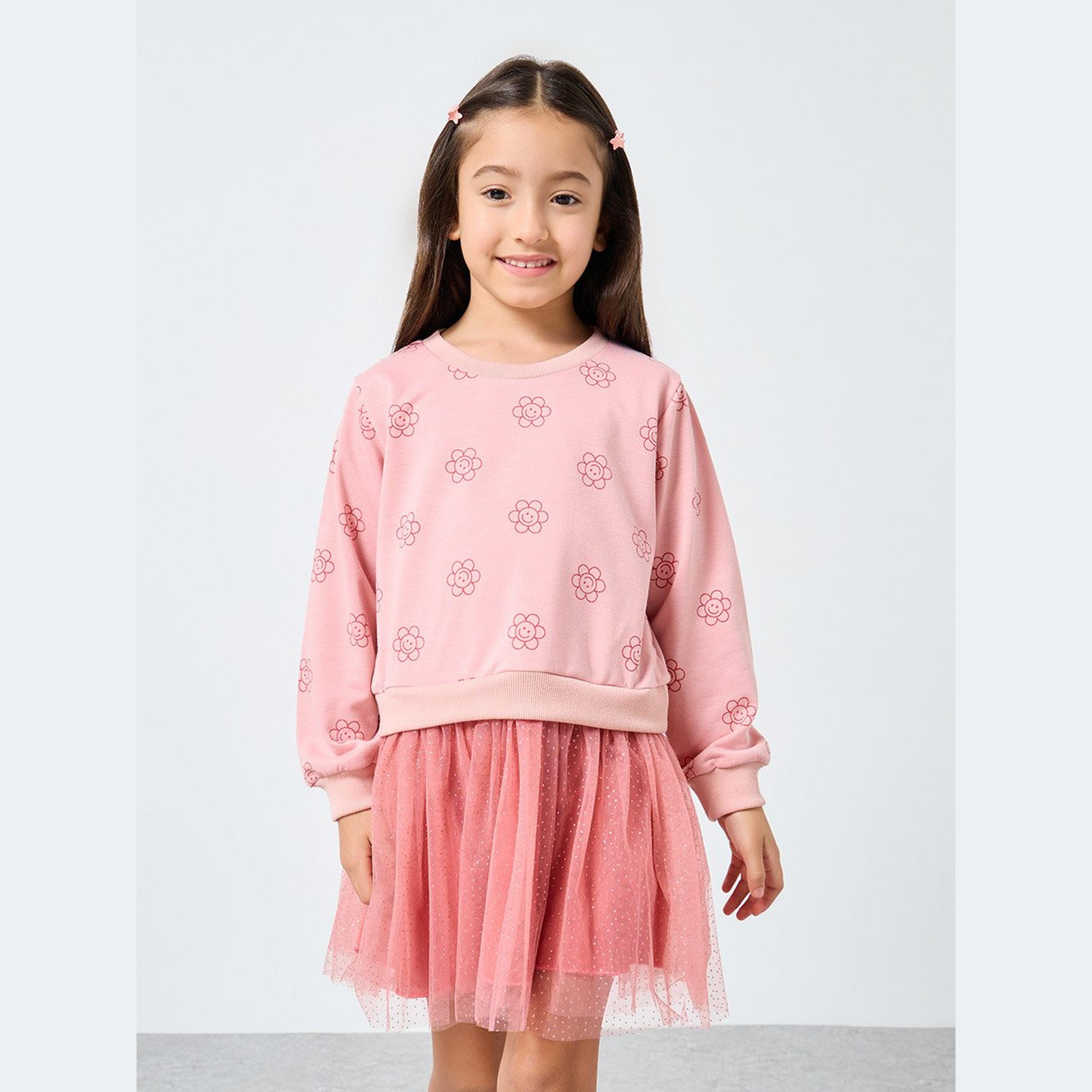 فستان بطبعة زهور مع تداخلات تُل-girls-clothing-dressesandjumpsuits-image-2