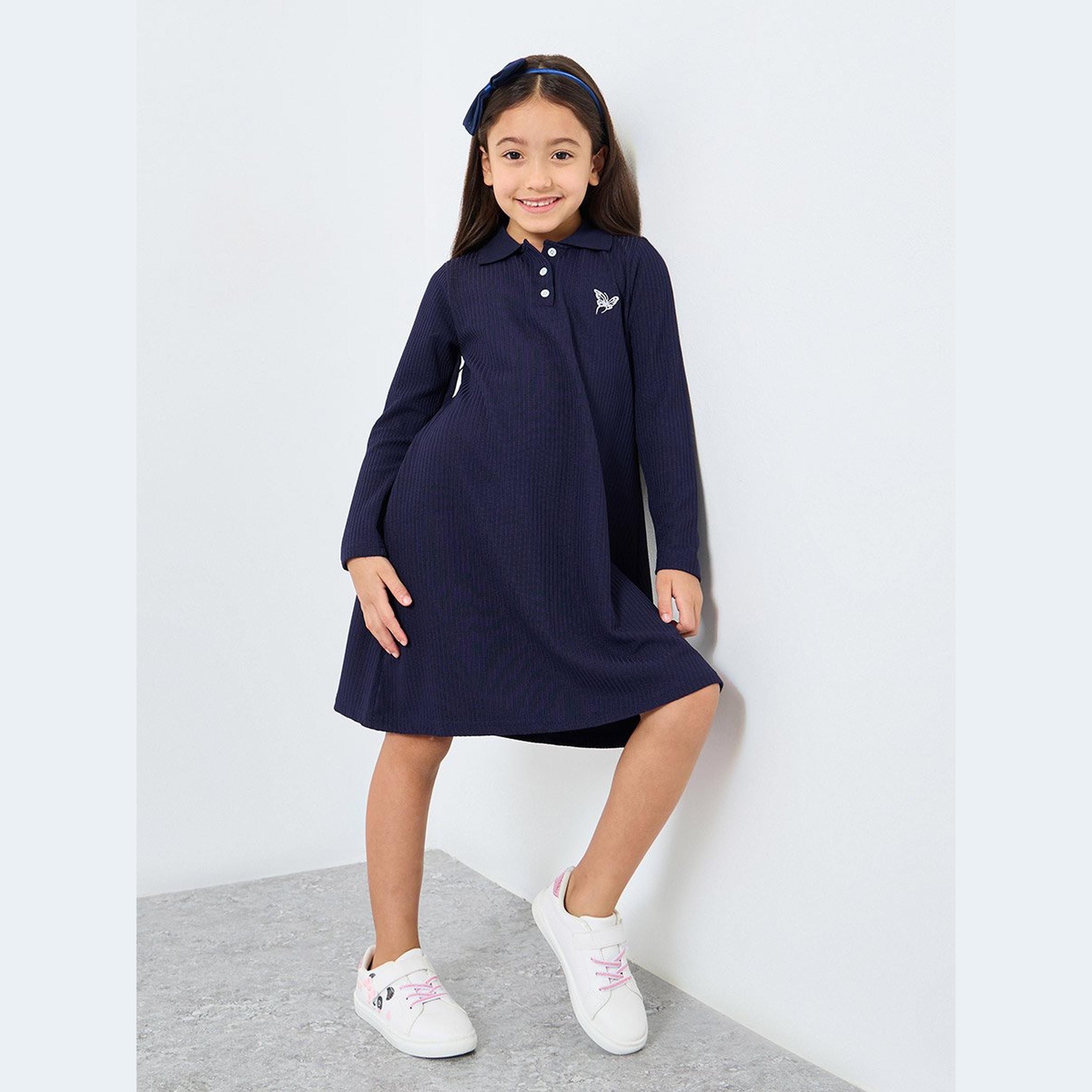 فستان محبوك بياقة بولو-girls-clothing-dressesandjumpsuits-image-1