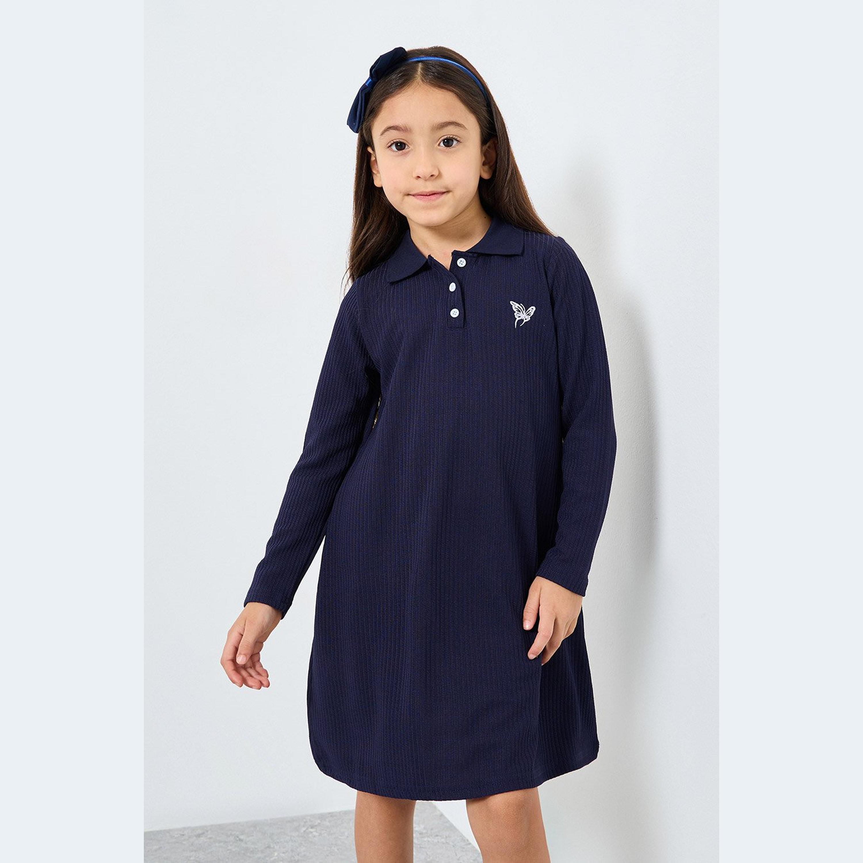 Styli Girls Textured Knit Polo Dress-girls-clothing-dressesandjumpsuits-image-2