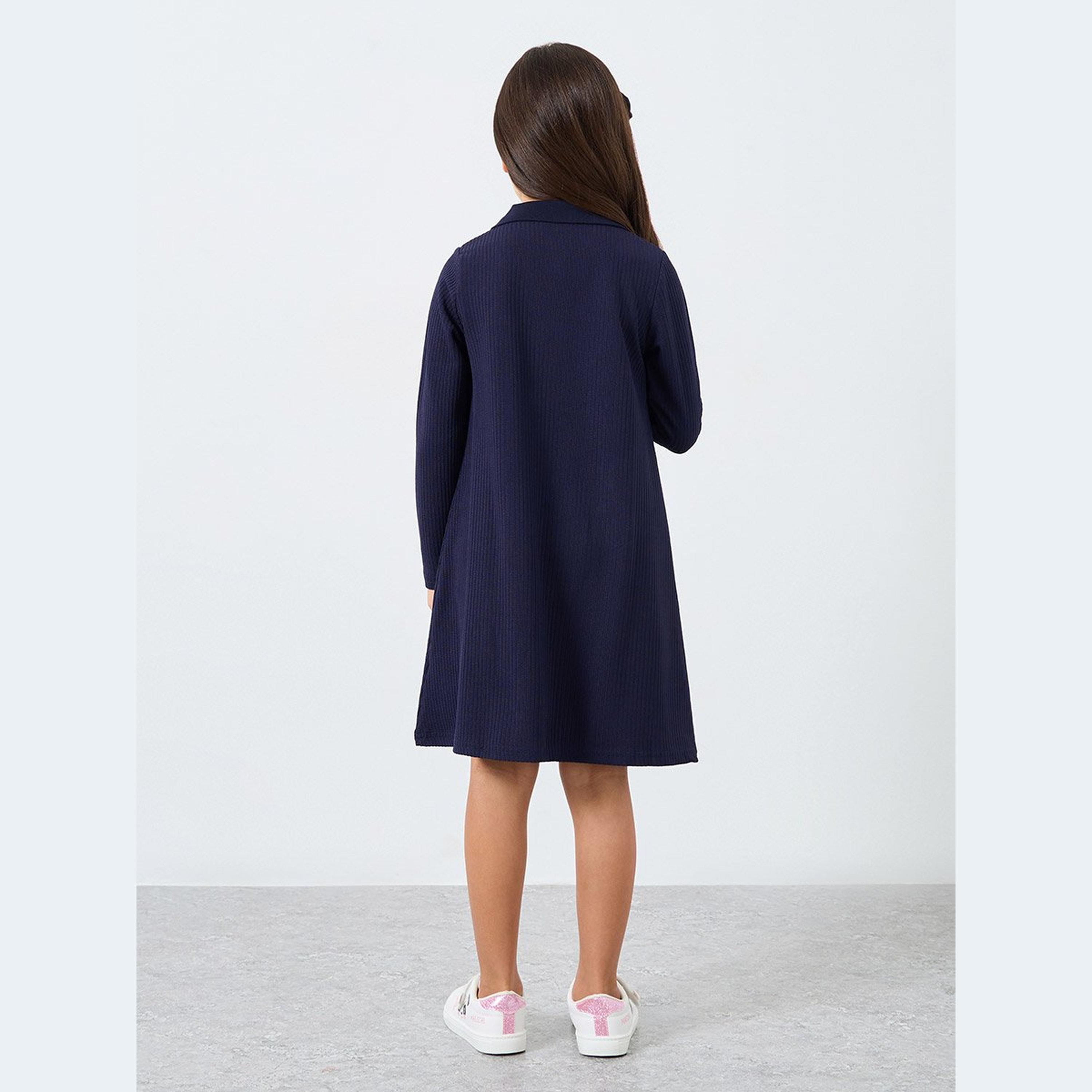 Styli Girls Textured Knit Polo Dress-girls-clothing-dressesandjumpsuits-image-4