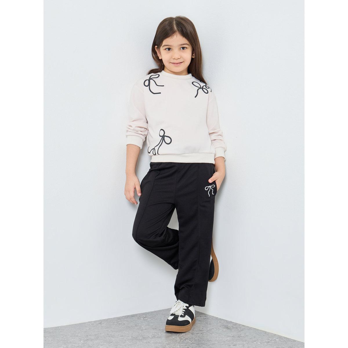 Styli Girls Bow Detail Sweatshirt and Joggers Set-girls-clothing-setsandcoords-image-1