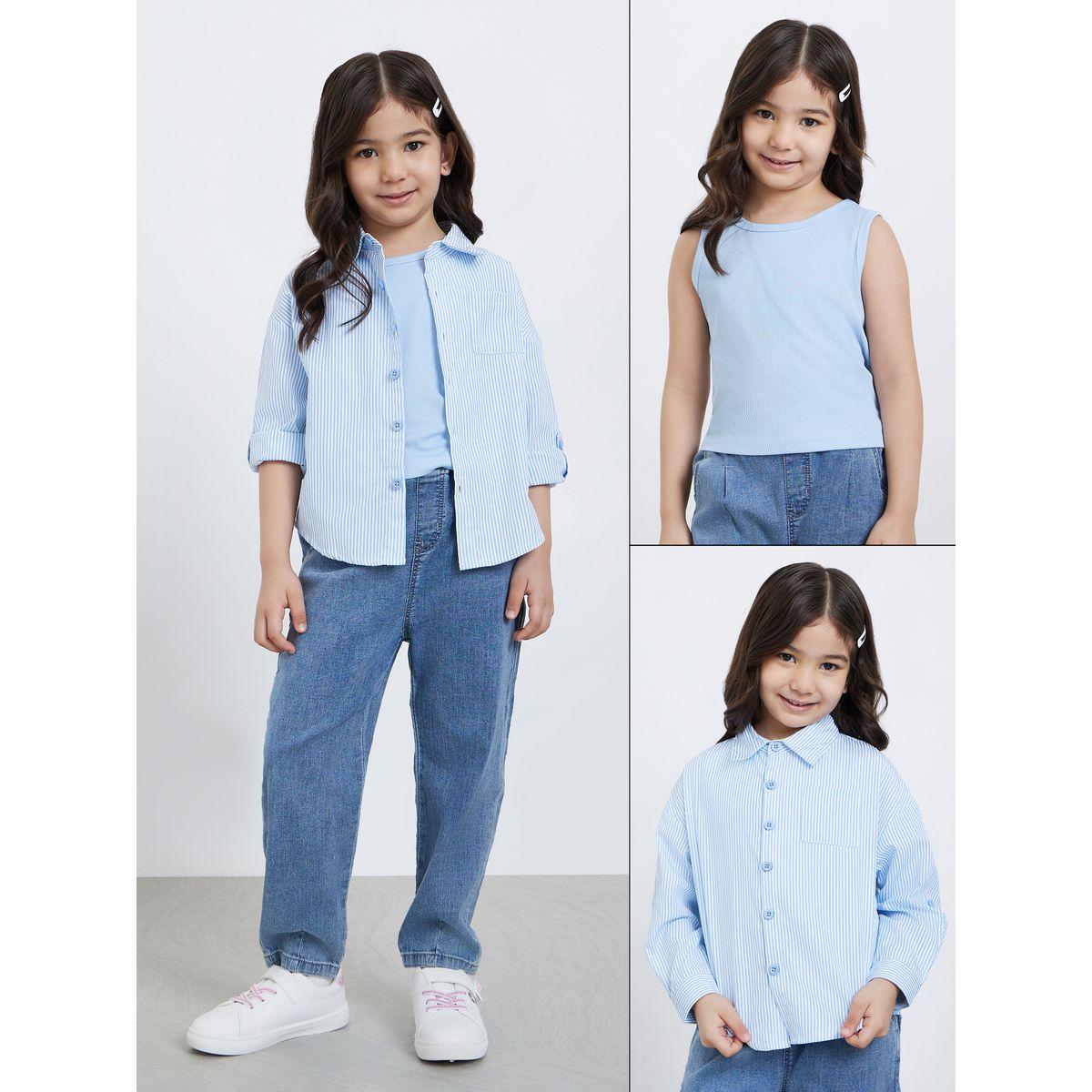 مجموعة من 2 بلوزة مخططة وبلوزة سادة بلا أكمام-girls-clothing-blousesandshirts-image-1
