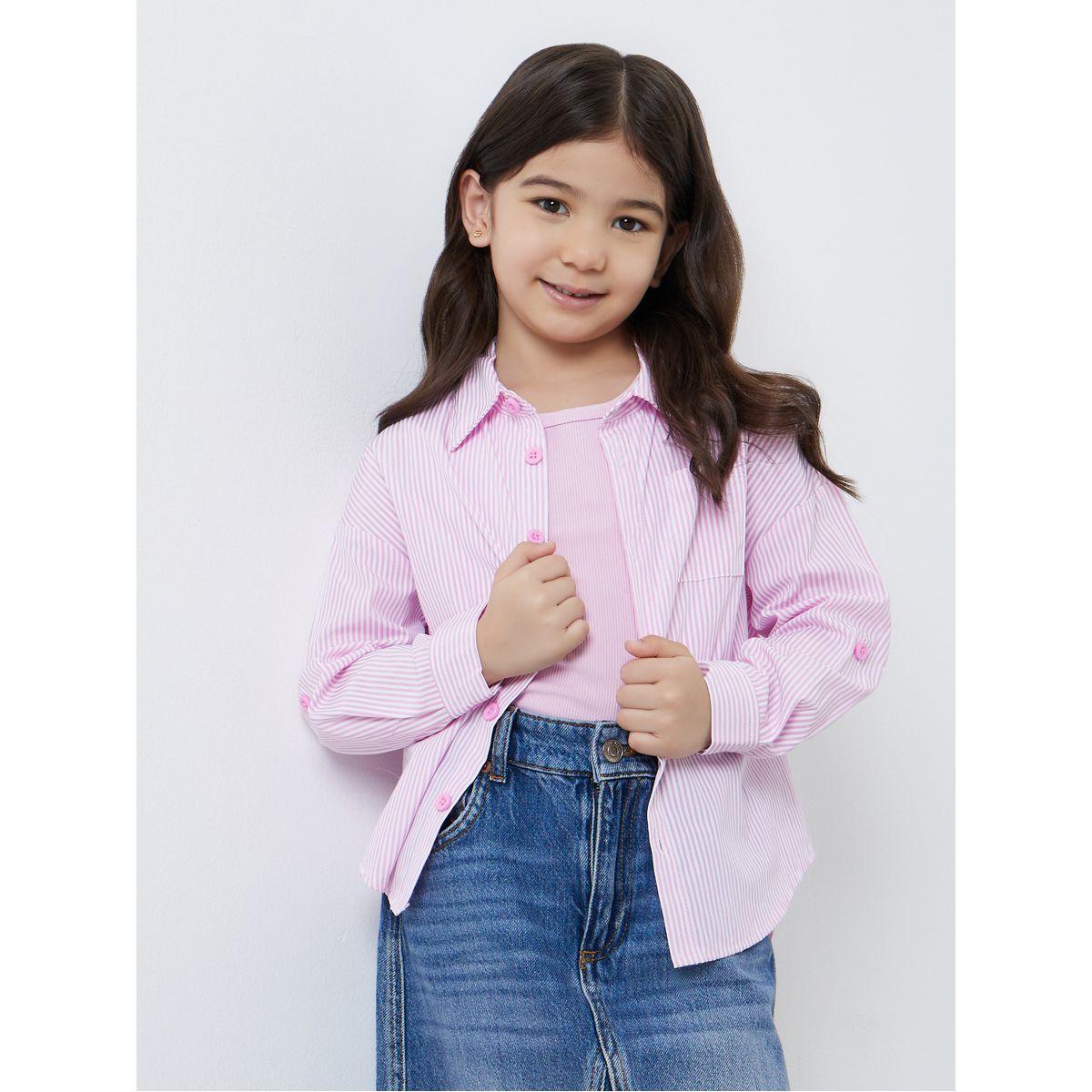 Styli Pack of 2 - Girls Pink Striped Shirt and Rib Tank-girls-clothing-blousesandshirts-image-2