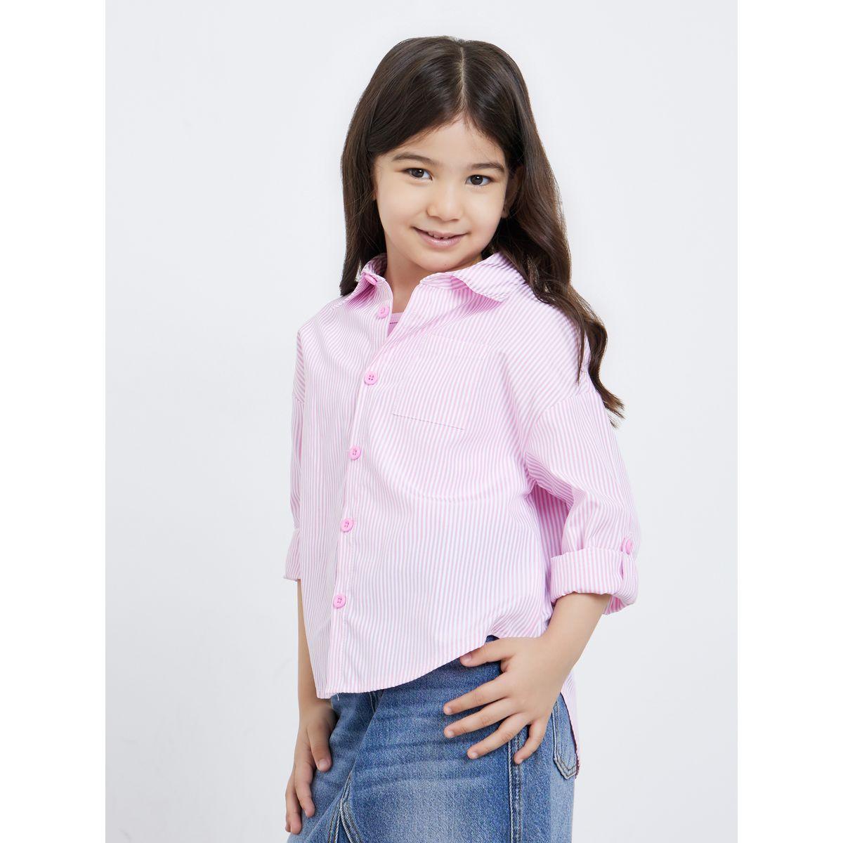 Styli Pack of 2 - Girls Pink Striped Shirt and Rib Tank-girls-clothing-blousesandshirts-image-4