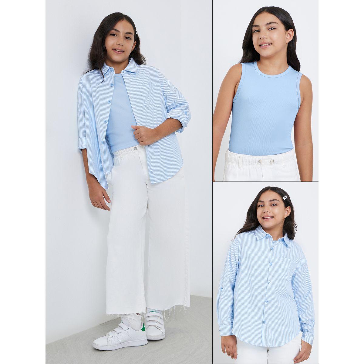 مجموعة من 2 بلوزة مخططة وبلوزة سادة بلا أكمام-girls-clothing-blousesandshirts-image-1
