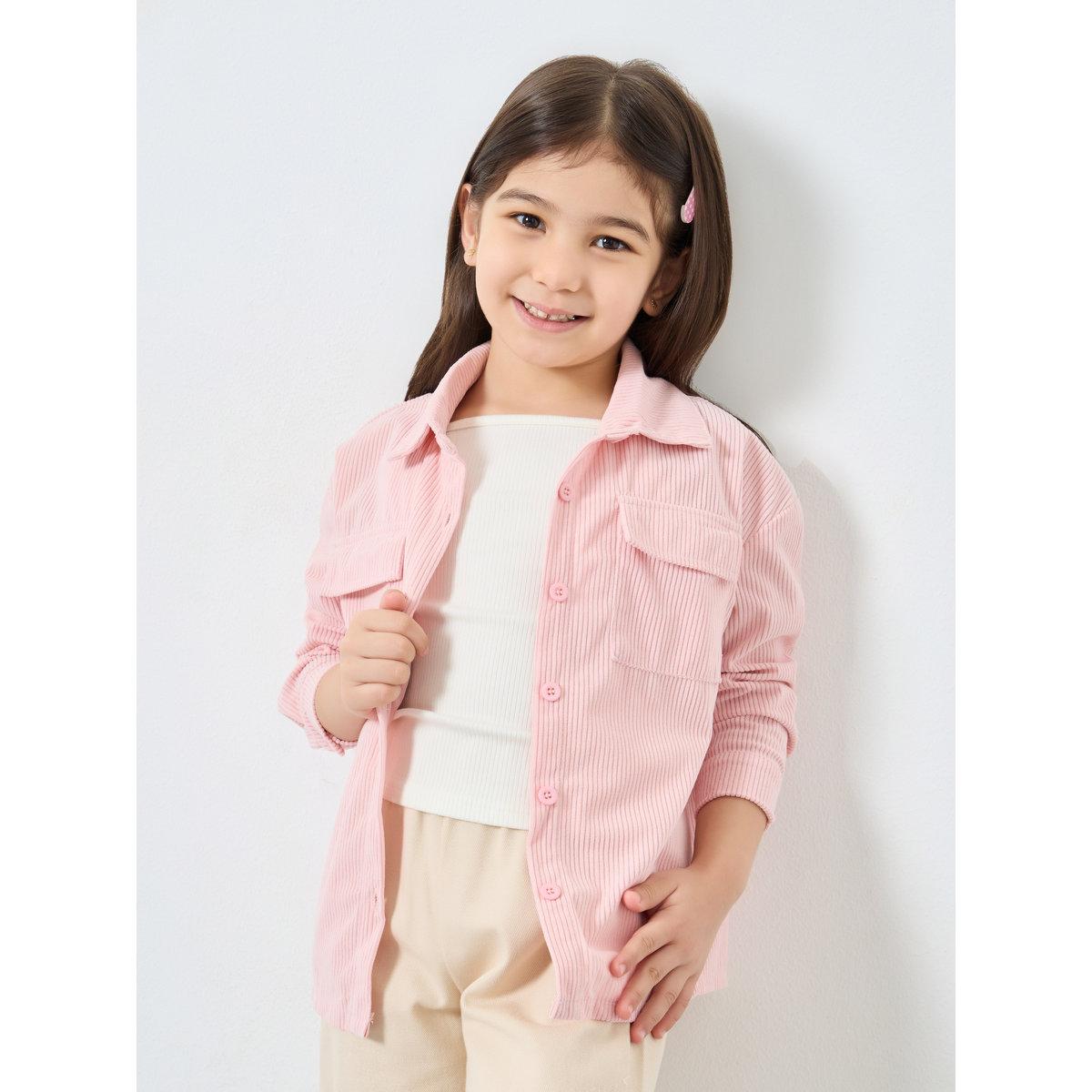 بلوزة بتفاصيل بارزة الملمس مع جيوب-girls-clothing-blousesandshirts-image-1