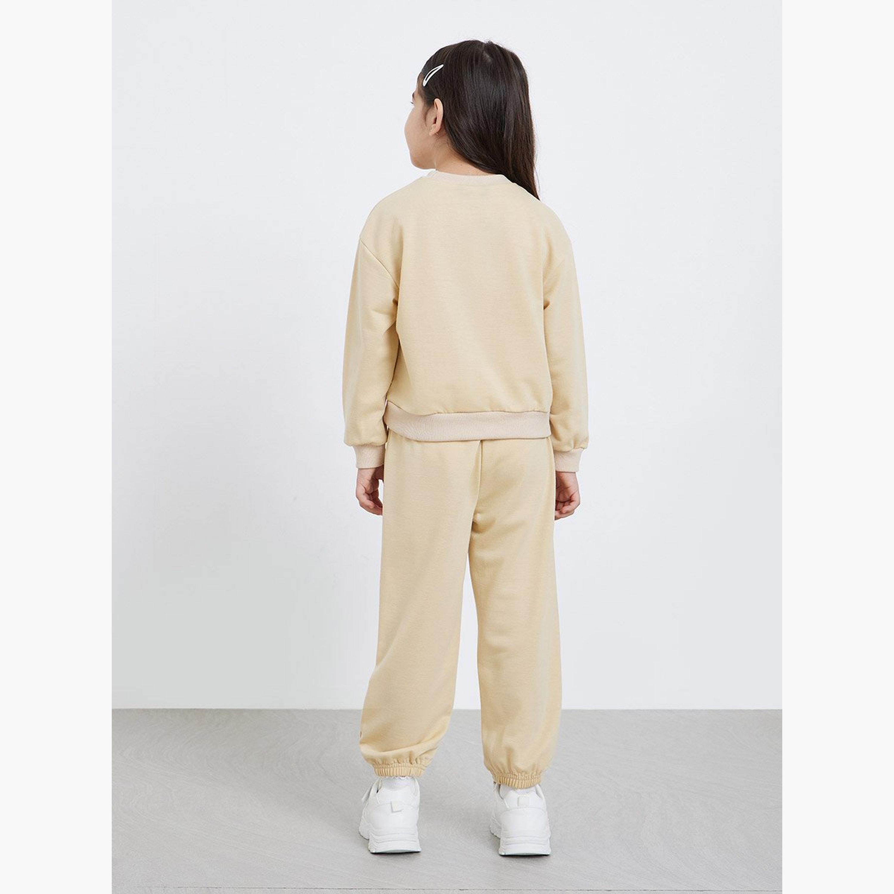 Styli Girls Beige NYC Print Sweatshirt and Joggers Set-girls-clothing-setsandcoords-image-5