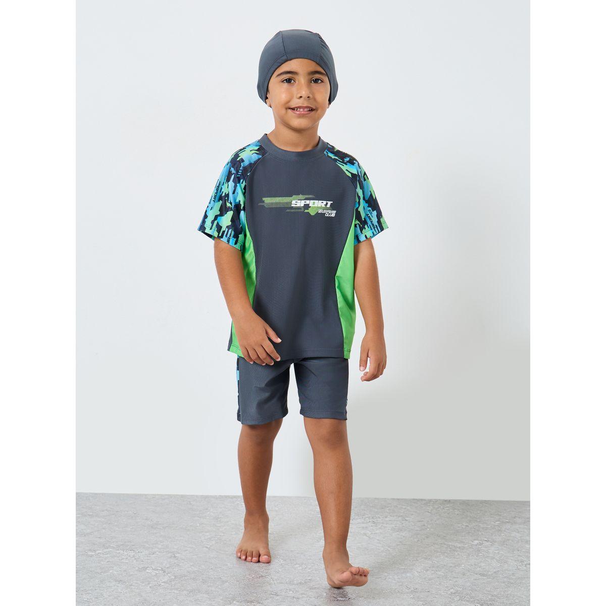 بدلة سباحة من 3 قطع - شورت وتيشيرت مع كاب-boys-clothing-swimwear-image-2