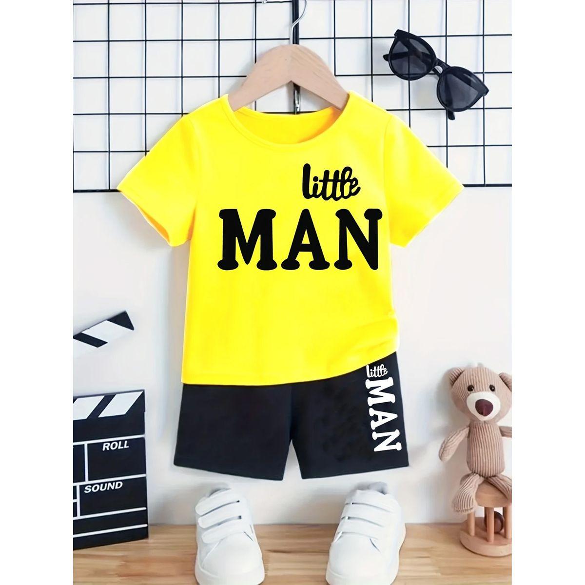 طقم منسق من شورت وتيشيرت بطبعة كتابة-boys-clothing-setsandcoords-image-1