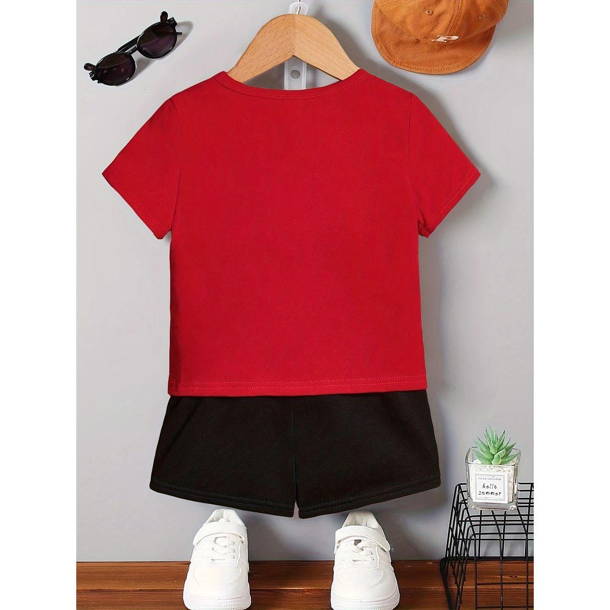 Styli Boys Red Monster Truck Graphic T-Shirt and Shorts Set-boys-clothing-setsandcoords-image-2
