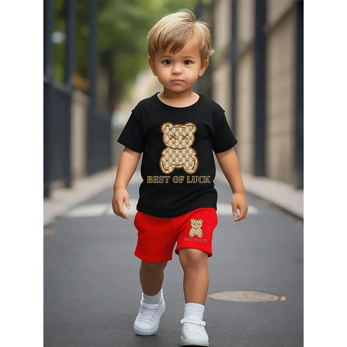 Styli Boys Graphic Bear T-Shirt and Shorts Set-boys-clothing-setsandcoords-image-1