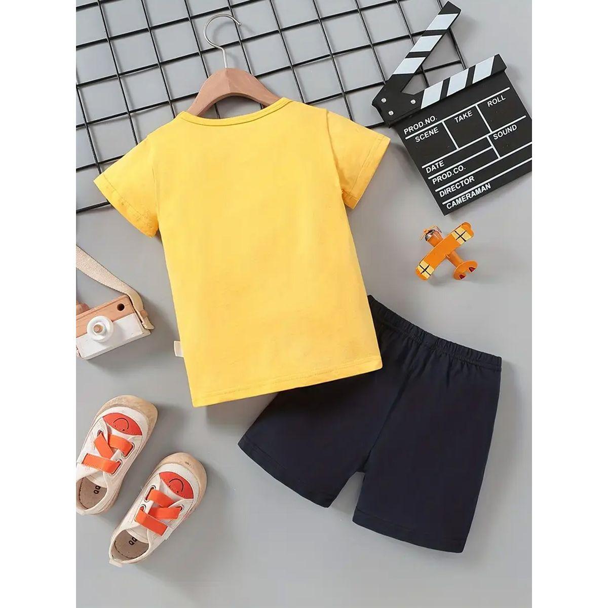 Styli Boys Yellow Vehicle Graphic T-Shirt and Shorts Set-boys-clothing-setsandcoords-image-2