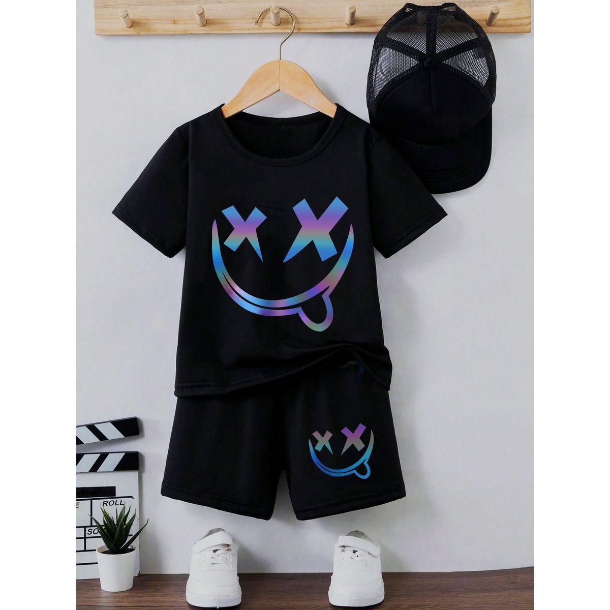 طقم منسق من شورت وتيشيرت بطبعة كتابة-boys-clothing-setsandcoords-image-1