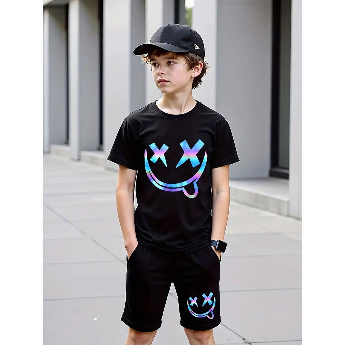 طقم منسق من شورت وتيشيرت بطبعة كتابة-boys-clothing-setsandcoords-image-5