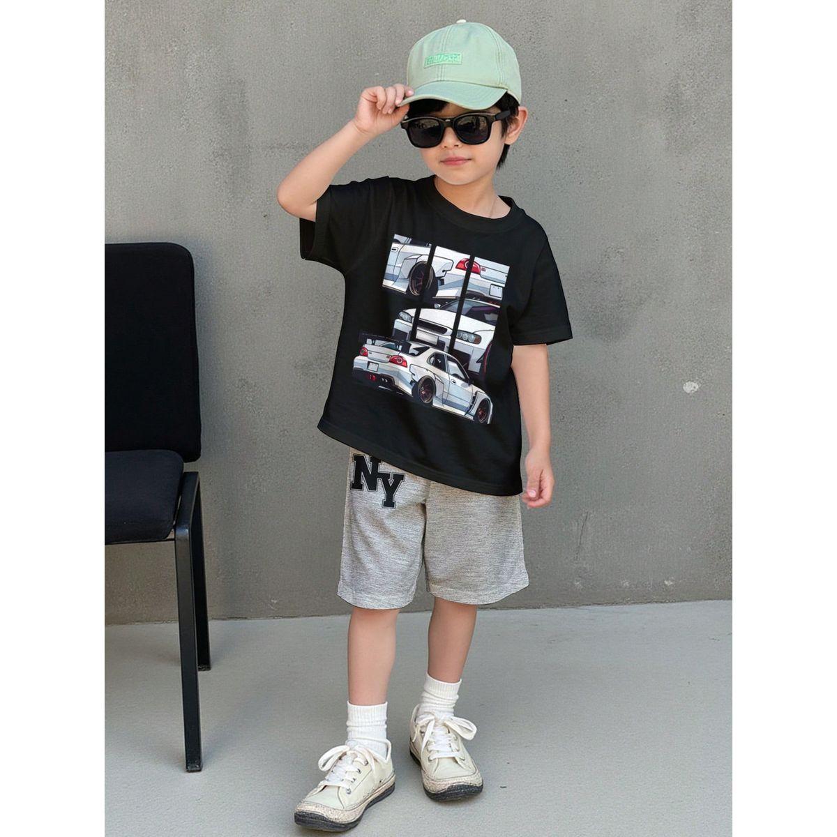 طقم منسق من شورت وتيشيرت بطبعة كتابة-boys-clothing-setsandcoords-image-1