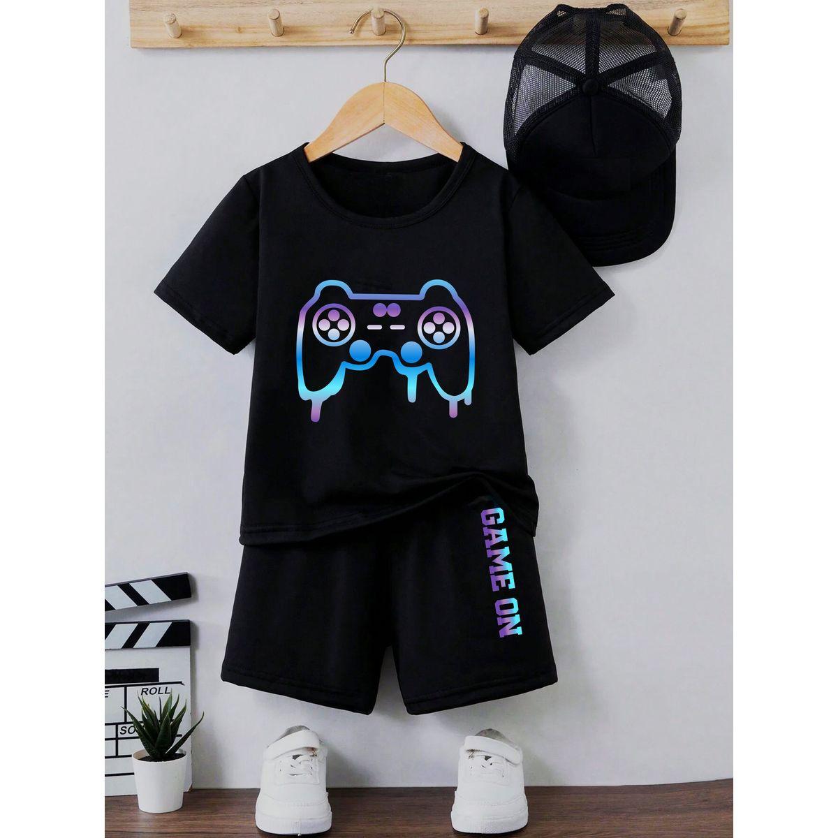 Styli Boys Black Graphic Game On T-Shirt and Shorts Set-boys-clothing-setsandcoords-image-1