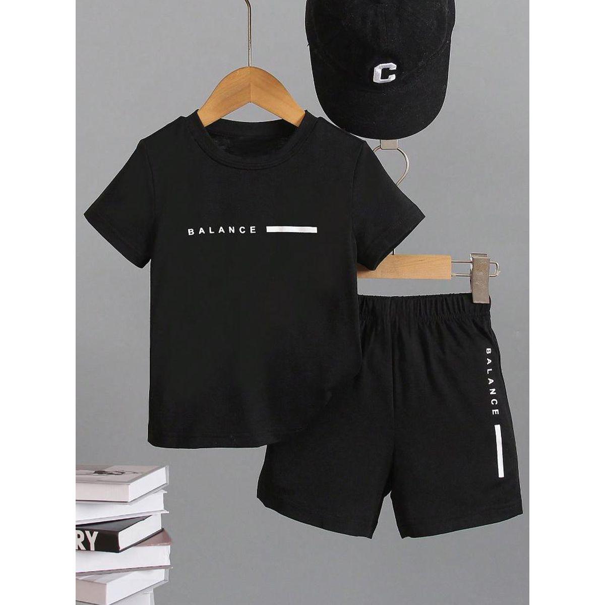 Styli Boys Black Slogan T-Shirt and Shorts Set-boys-clothing-setsandcoords-image-1