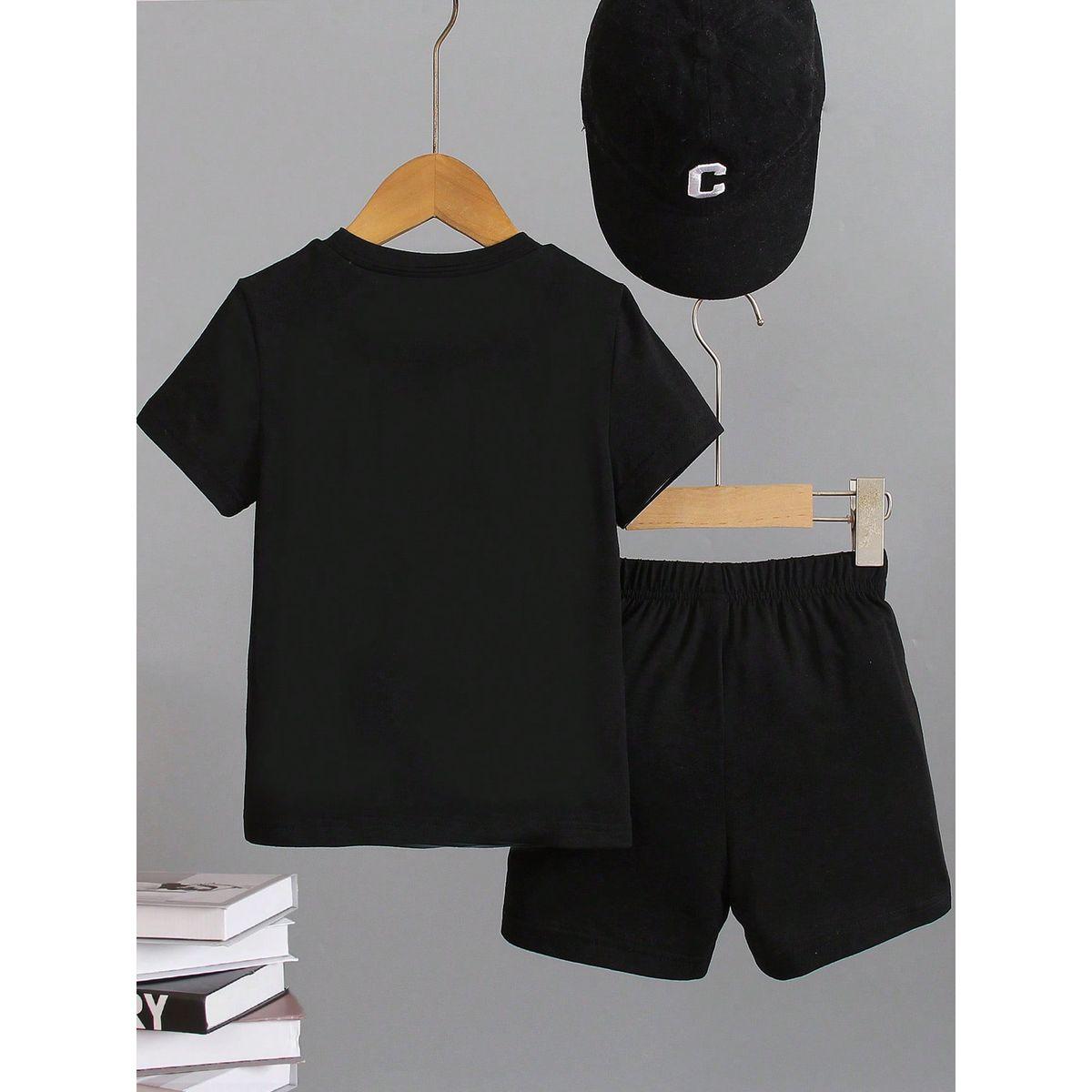 Styli Boys Black Slogan T-Shirt and Shorts Set-boys-clothing-setsandcoords-image-2