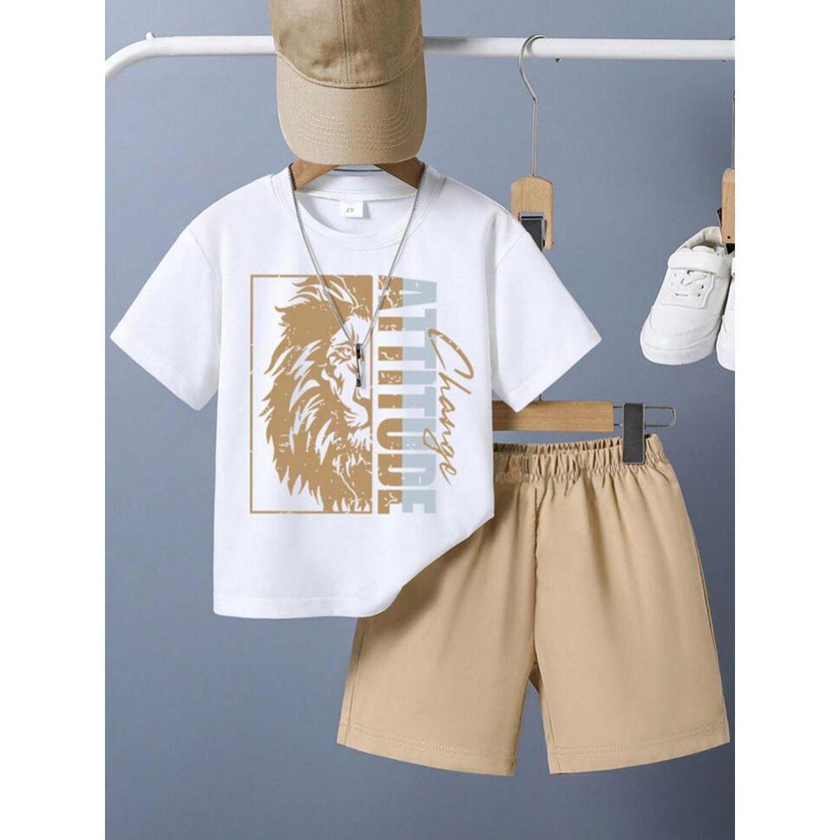 Styli Boys Lion Graphic T-Shirt and Shorts Set-boys-clothing-setsandcoords-image-1