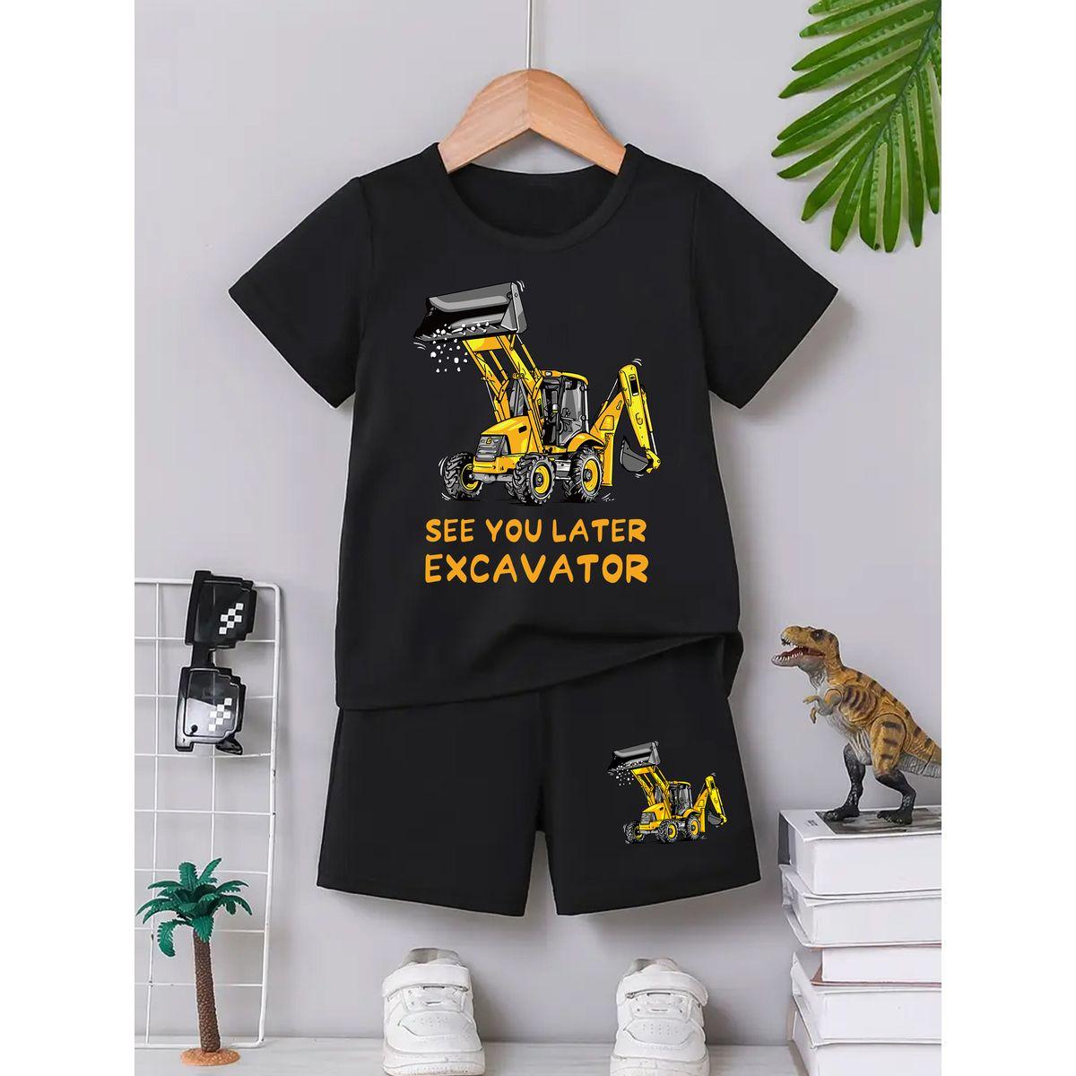 Styli Boys Black Excavator Graphic T-Shirt and Shorts Set-boys-clothing-setsandcoords-image-1
