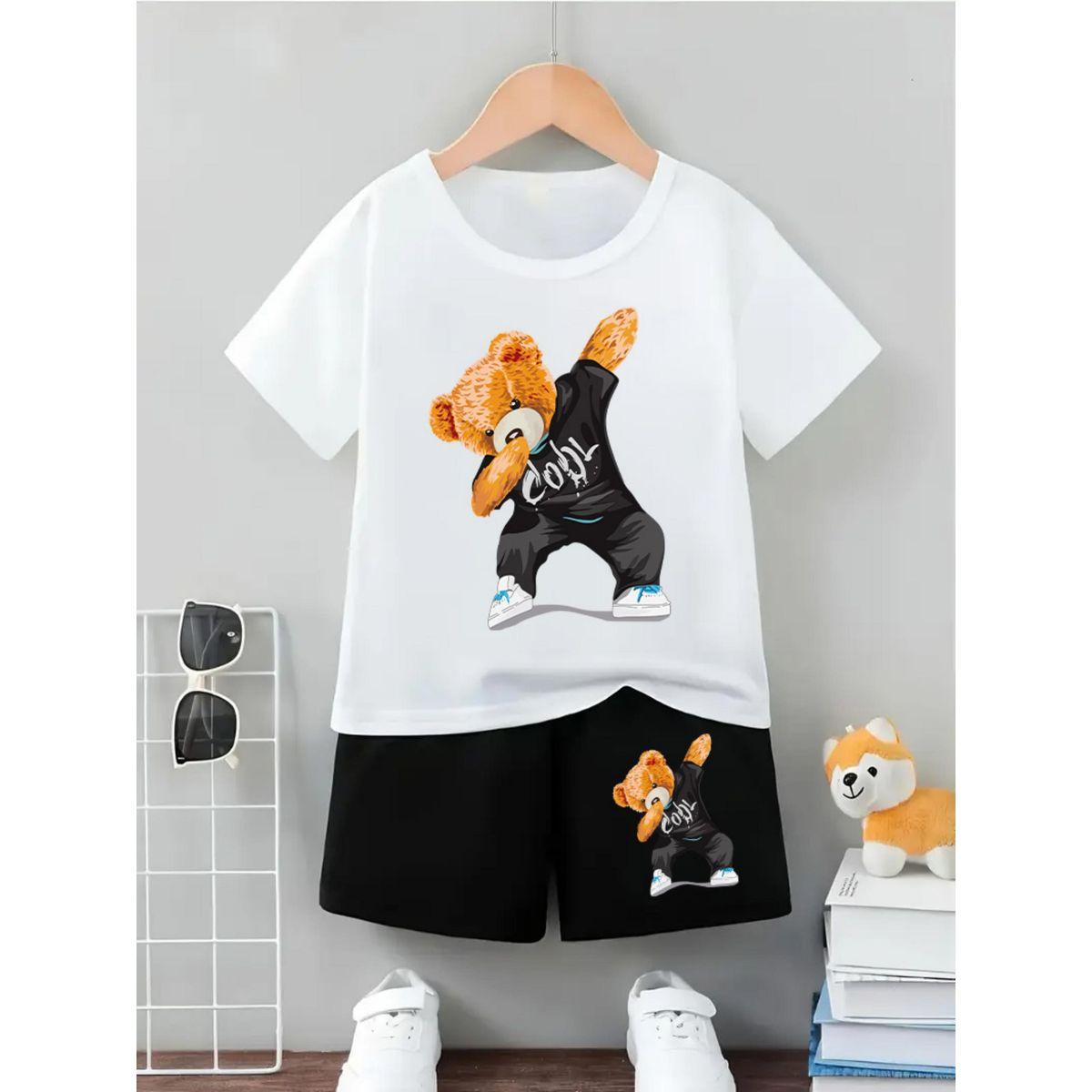 Styli Boys Cool Bear Graphic T-Shirt and Shorts Set-boys-clothing-setsandcoords-image-1