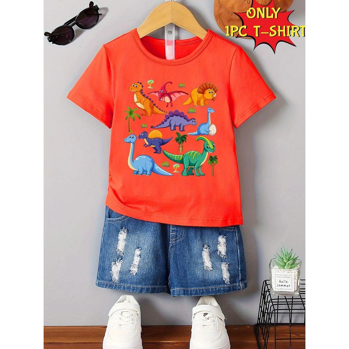 Styli Boys Orange Dinosaur Graphic Print T-Shirt-boys-clothing-tshirtsandpolos-image-1