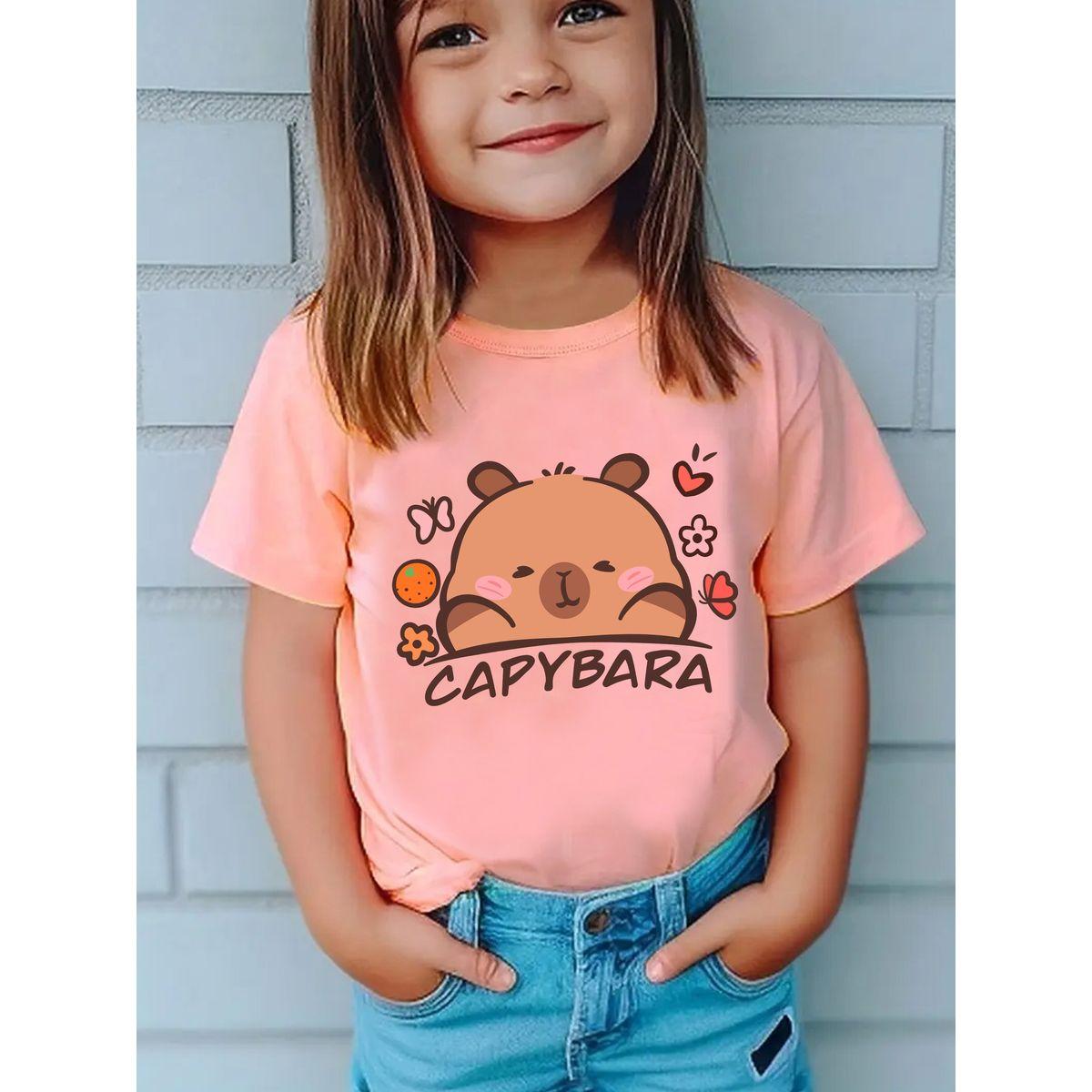 Styli Girls Peach Capybara Graphic Print T-Shirt-girls-clothing-tshirts-image-1