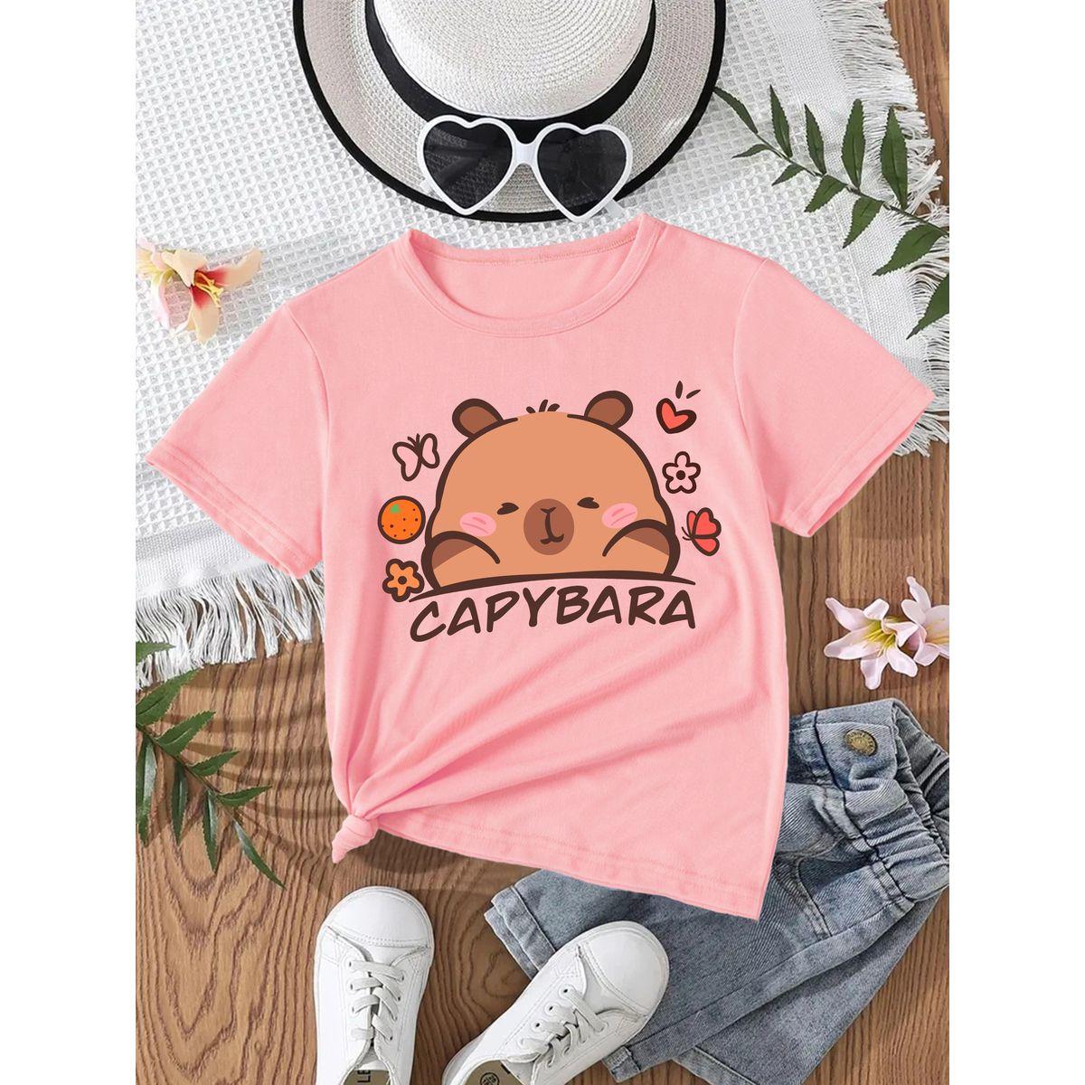 Styli Girls Peach Capybara Graphic Print T-Shirt-girls-clothing-tshirts-image-2