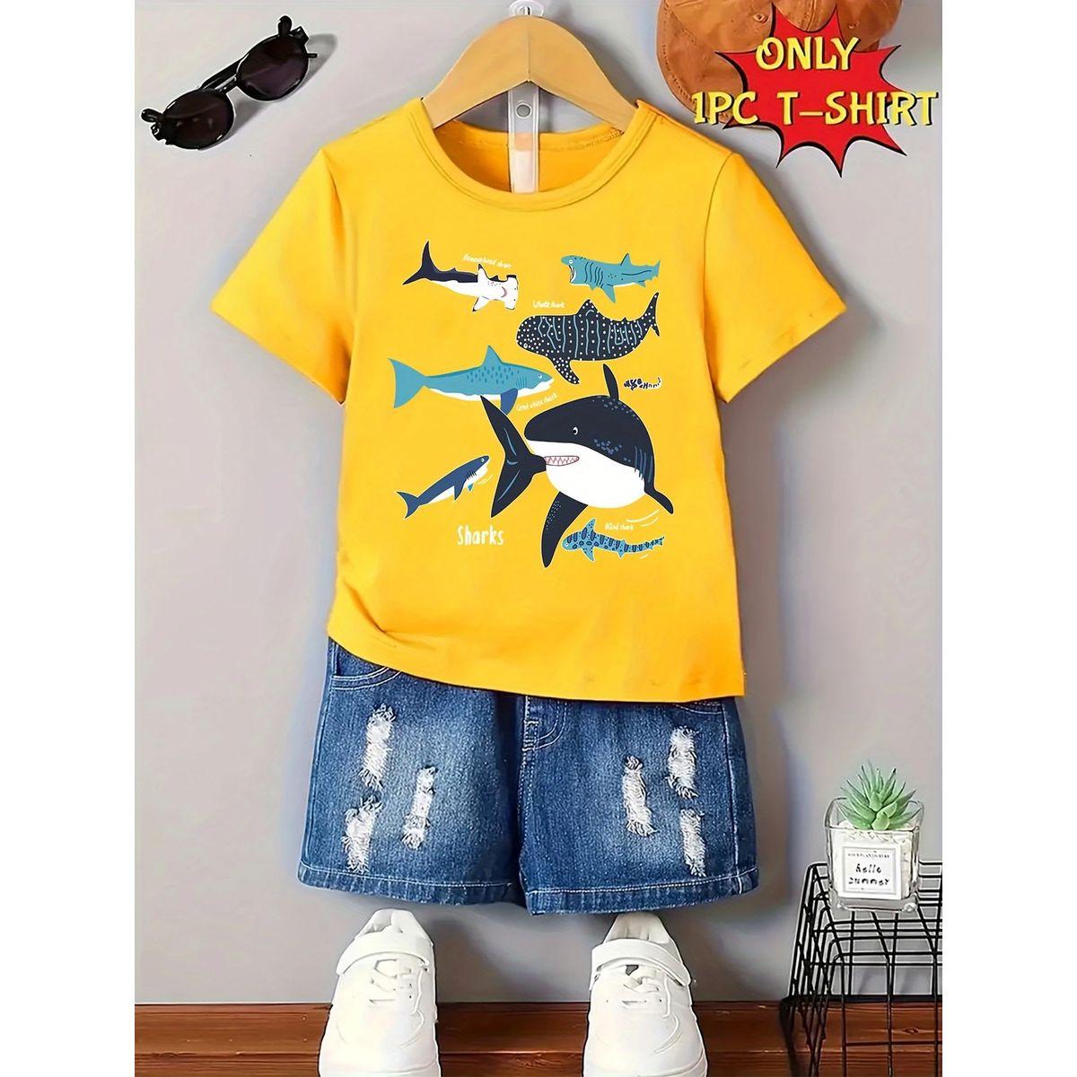 Styli Boys Yellow Shark Graphic Print T-Shirt-boys-clothing-tshirtsandpolos-image-1