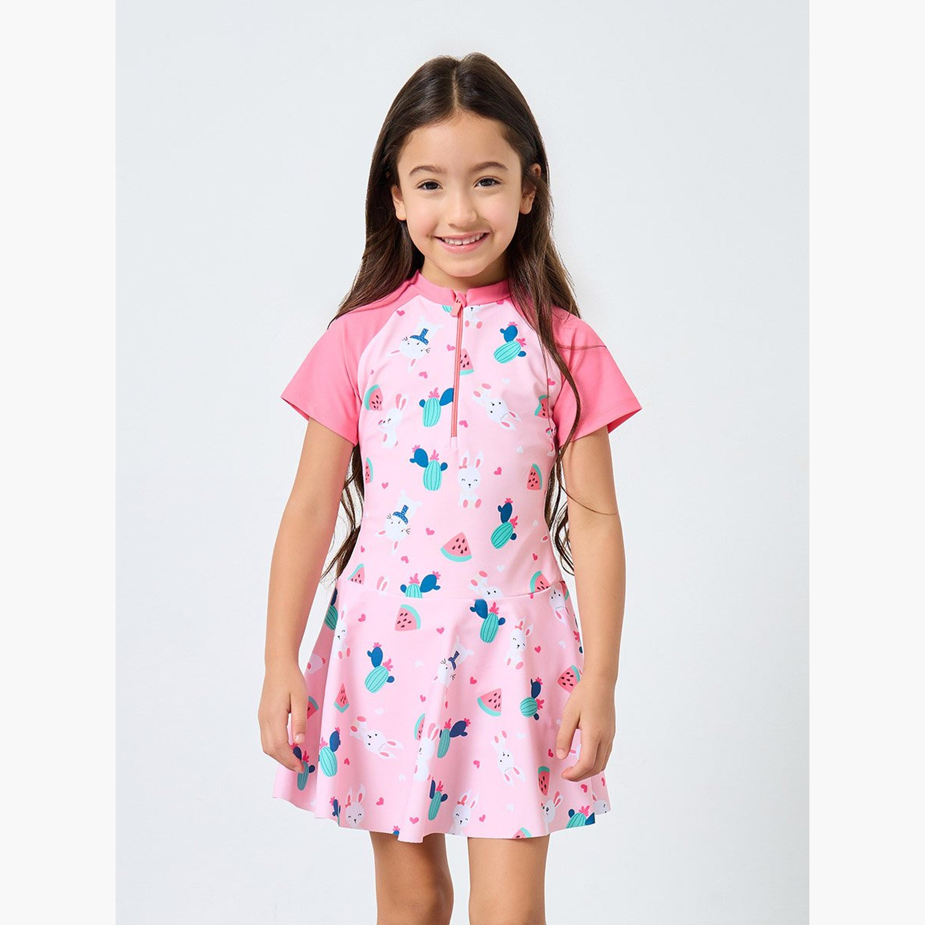 بدلة سباحة بطبعة أرنب مع شورت-sports-girls-clothing-sets-image-1