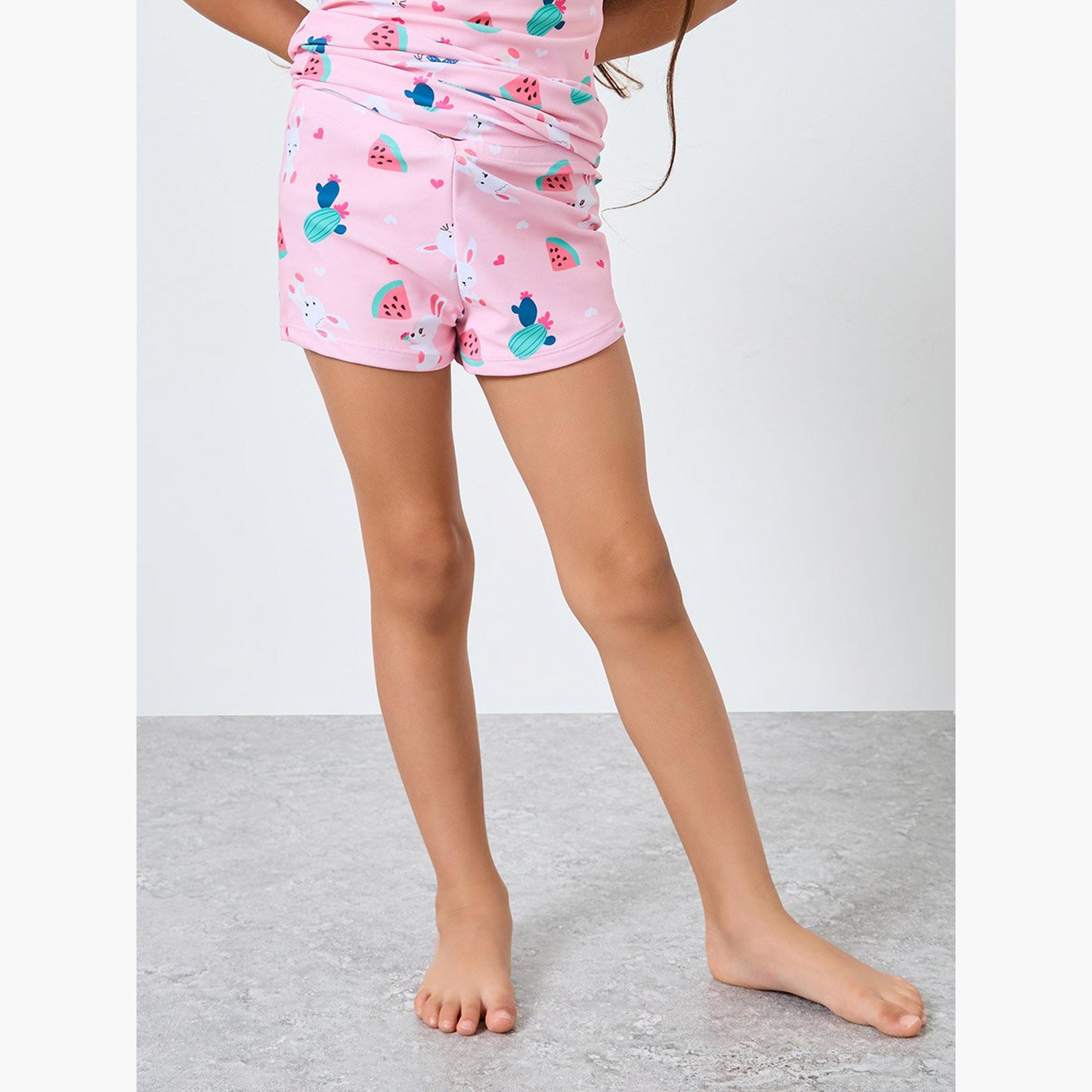 بدلة سباحة بطبعة أرنب مع شورت-sports-girls-clothing-sets-image-5
