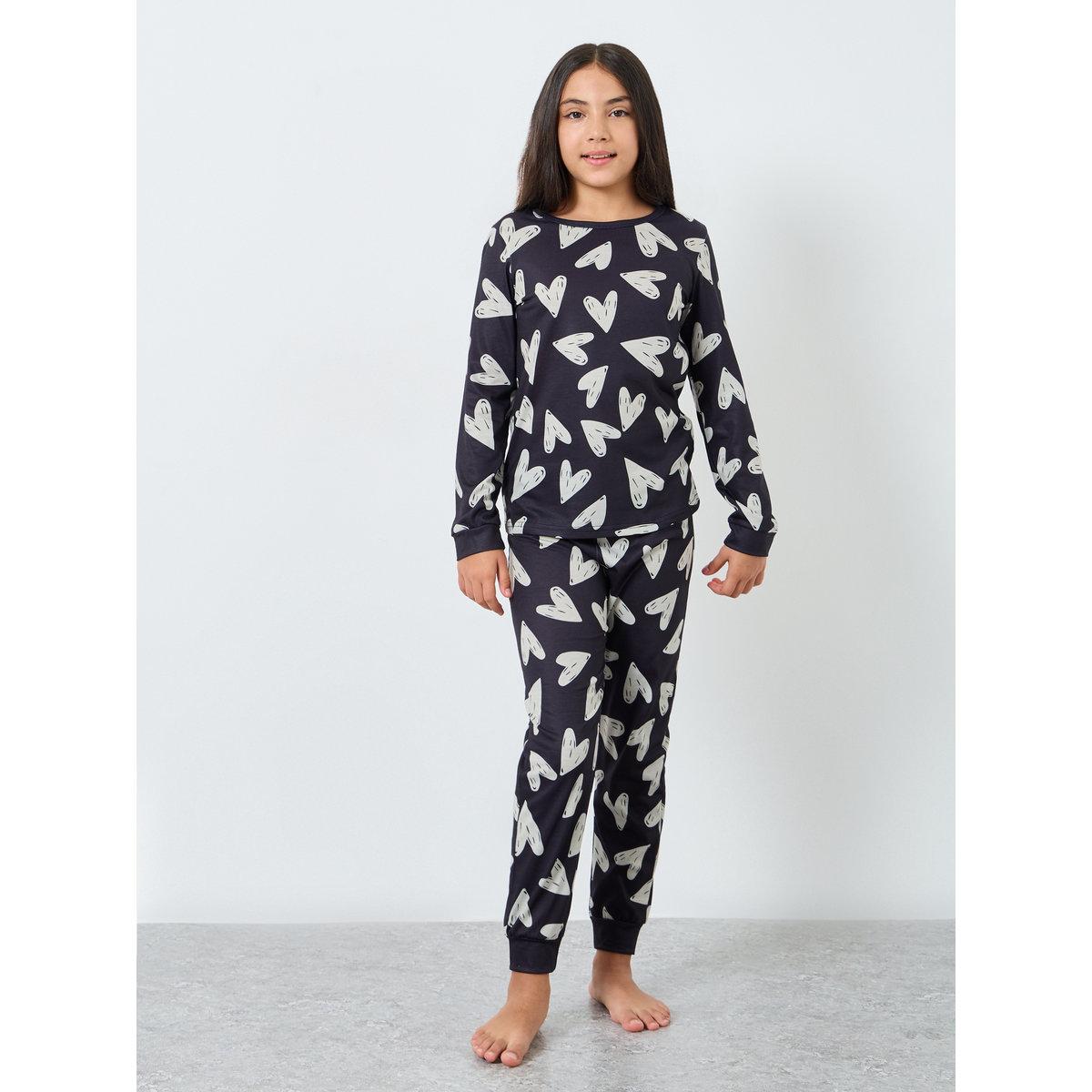 Styli Teen Heart Print Top and Pyjama Set-girls-clothing-nightwear-image-1