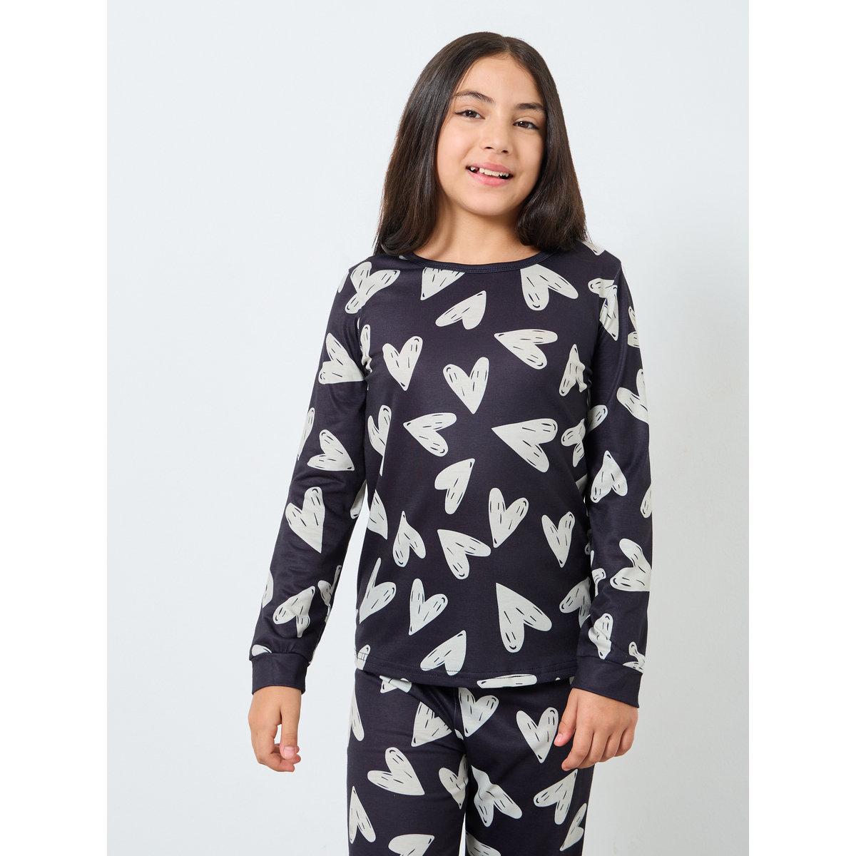 Styli Teen Heart Print Top and Pyjama Set-girls-clothing-nightwear-image-2