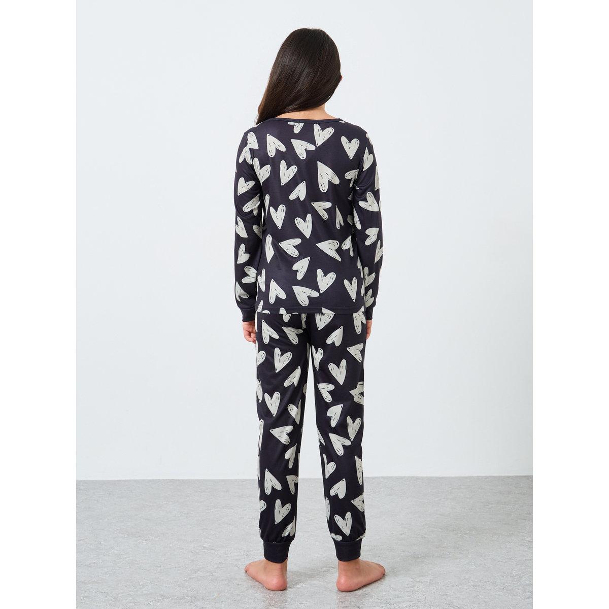 Styli Teen Heart Print Top and Pyjama Set-girls-clothing-nightwear-image-4