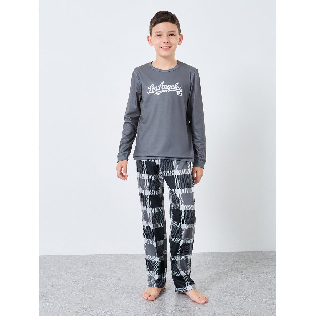 Styli Teen Slogan T-Shirt and Checked Pyjama Set-boys-clothing-nightwear-image-2