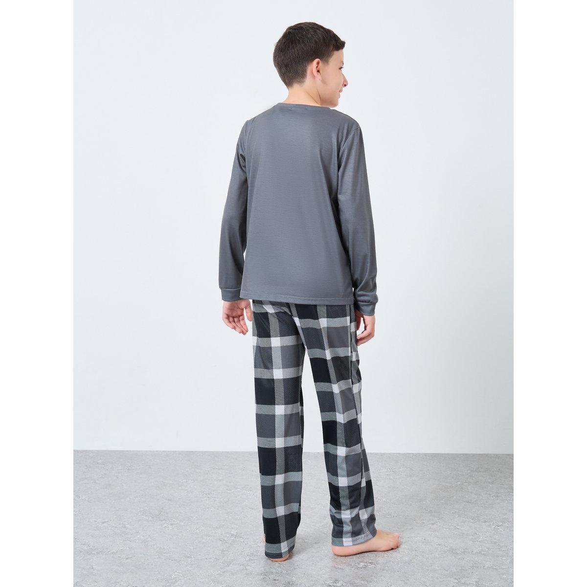Styli Teen Slogan T-Shirt and Checked Pyjama Set-boys-clothing-nightwear-image-5