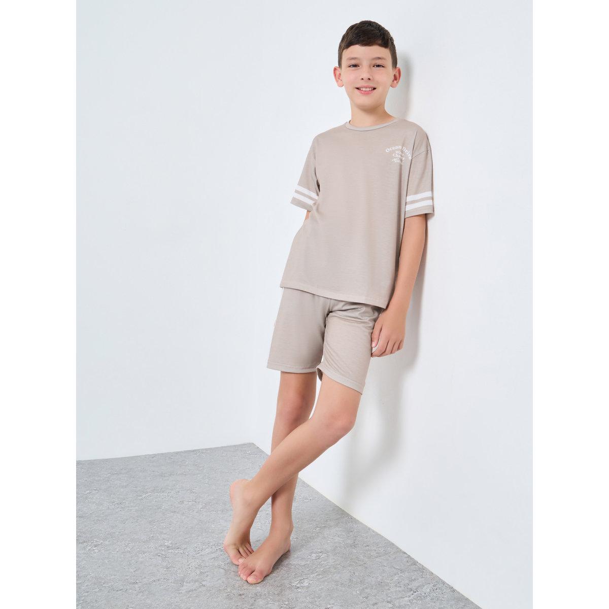 Styli Teen Drop Shoulder T-Shirt and Shorts Set-boys-clothing-nightwear-image-1