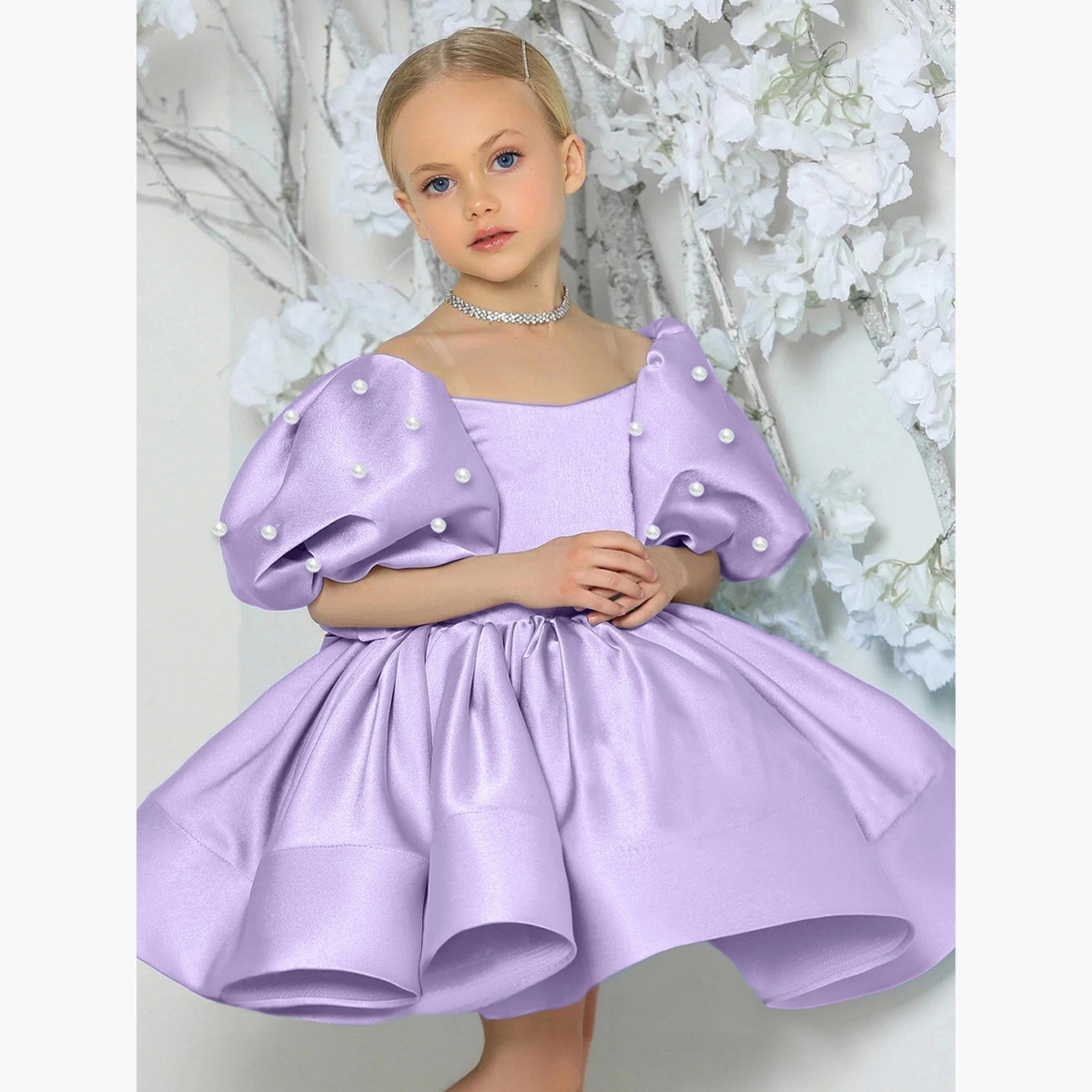 Take Two Girls Purple Satin Puff Sleeve Faux Pearls Detail Dress-girls-clothing-dressesandjumpsuits-image-6