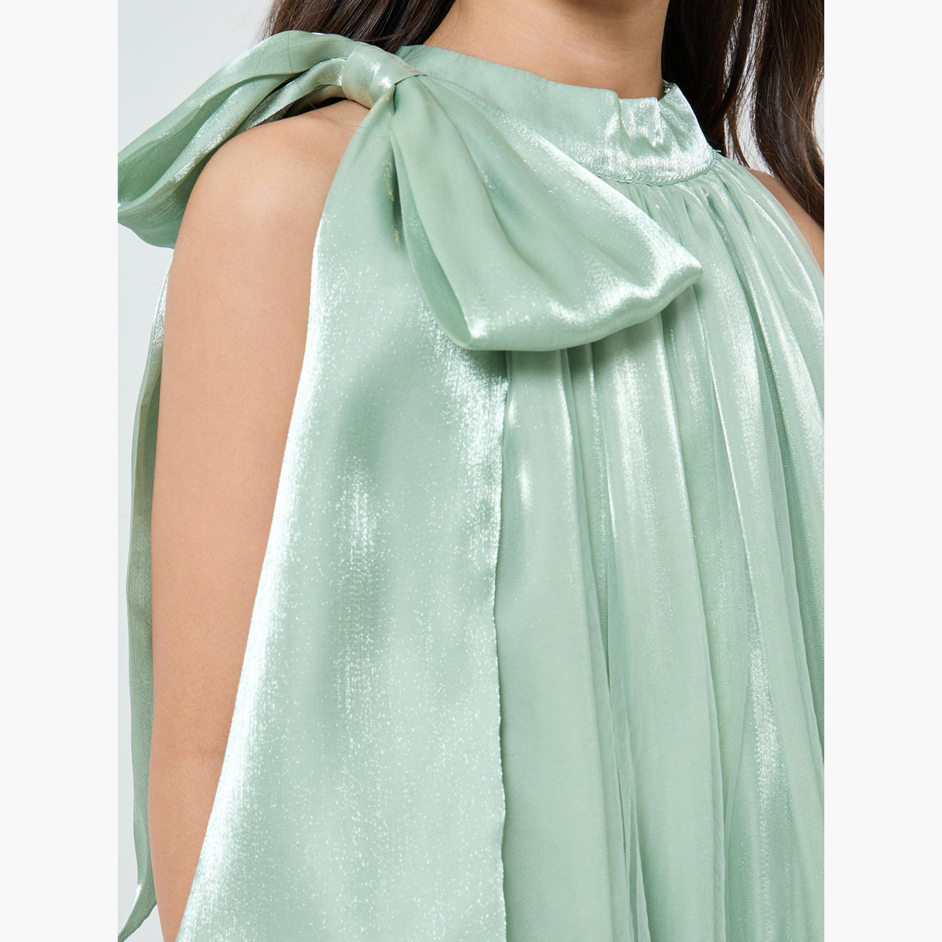 Take Two Girls Green Organza Bow Detail Ruffle Hem Dress-girls-clothing-dressesandjumpsuits-image-3