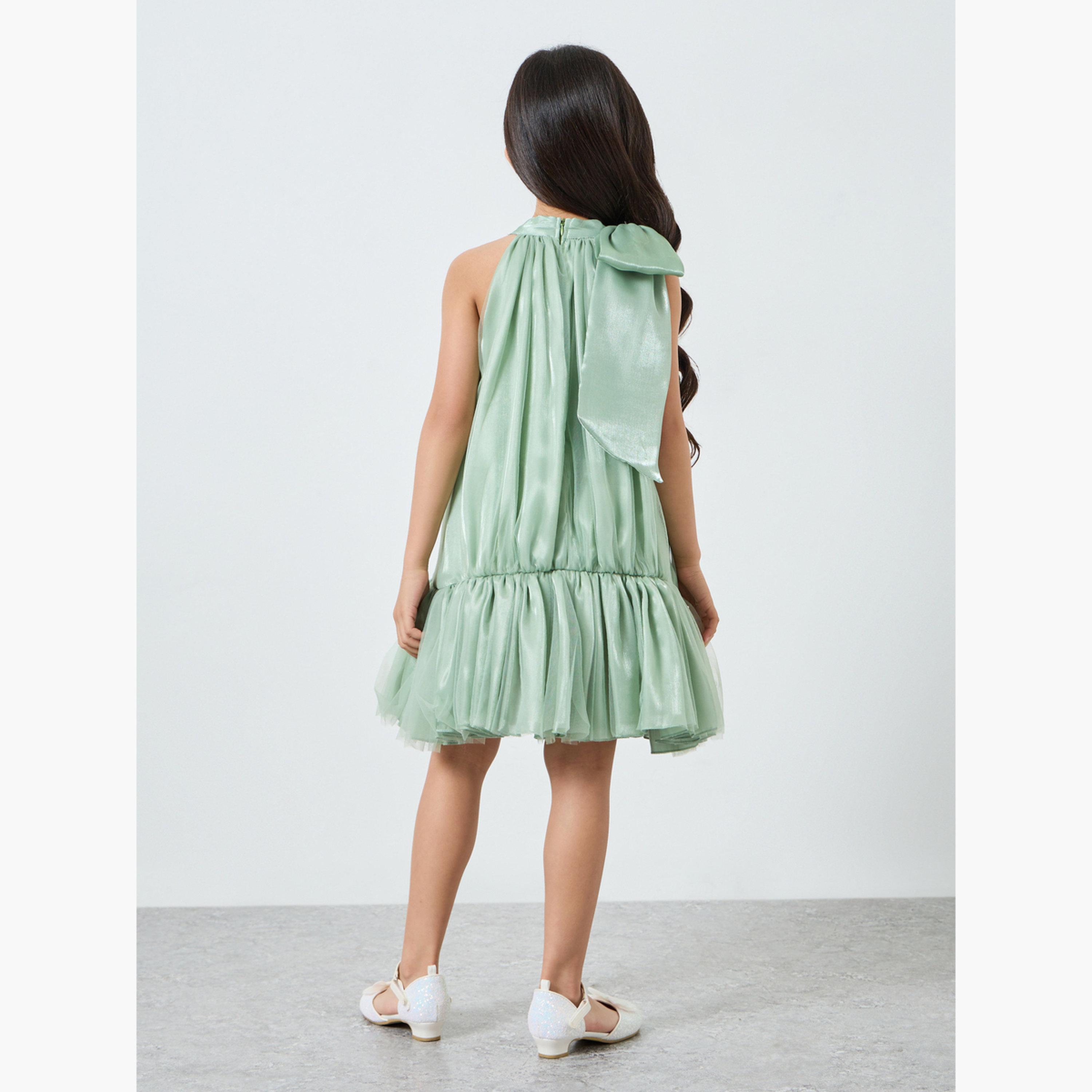 Take Two Girls Green Organza Bow Detail Ruffle Hem Dress-girls-clothing-dressesandjumpsuits-image-4
