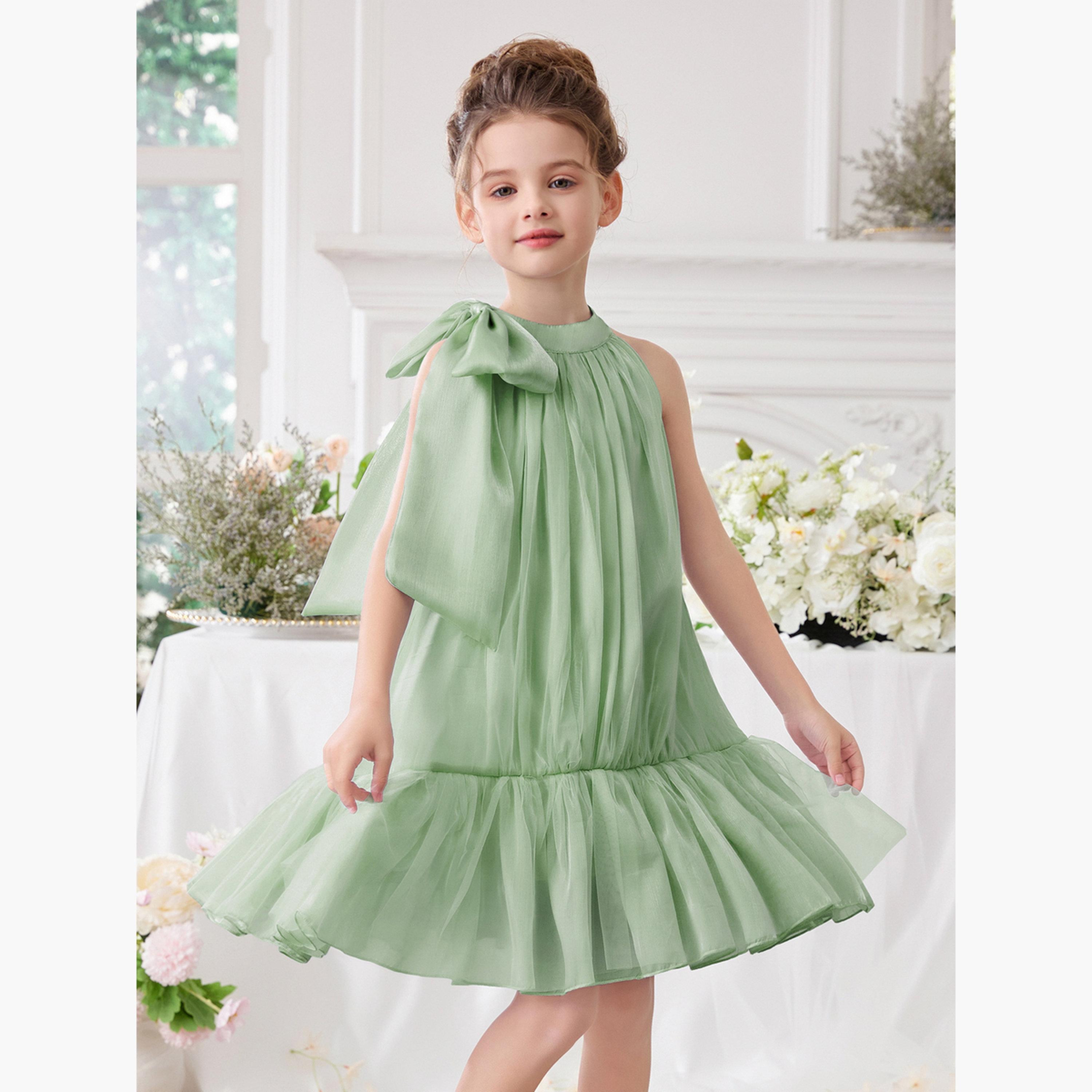فستان أورجانزا أخضر بتفاصيل فيونكة وحافة مكشكشة-girls-clothing-dressesandjumpsuits-image-6