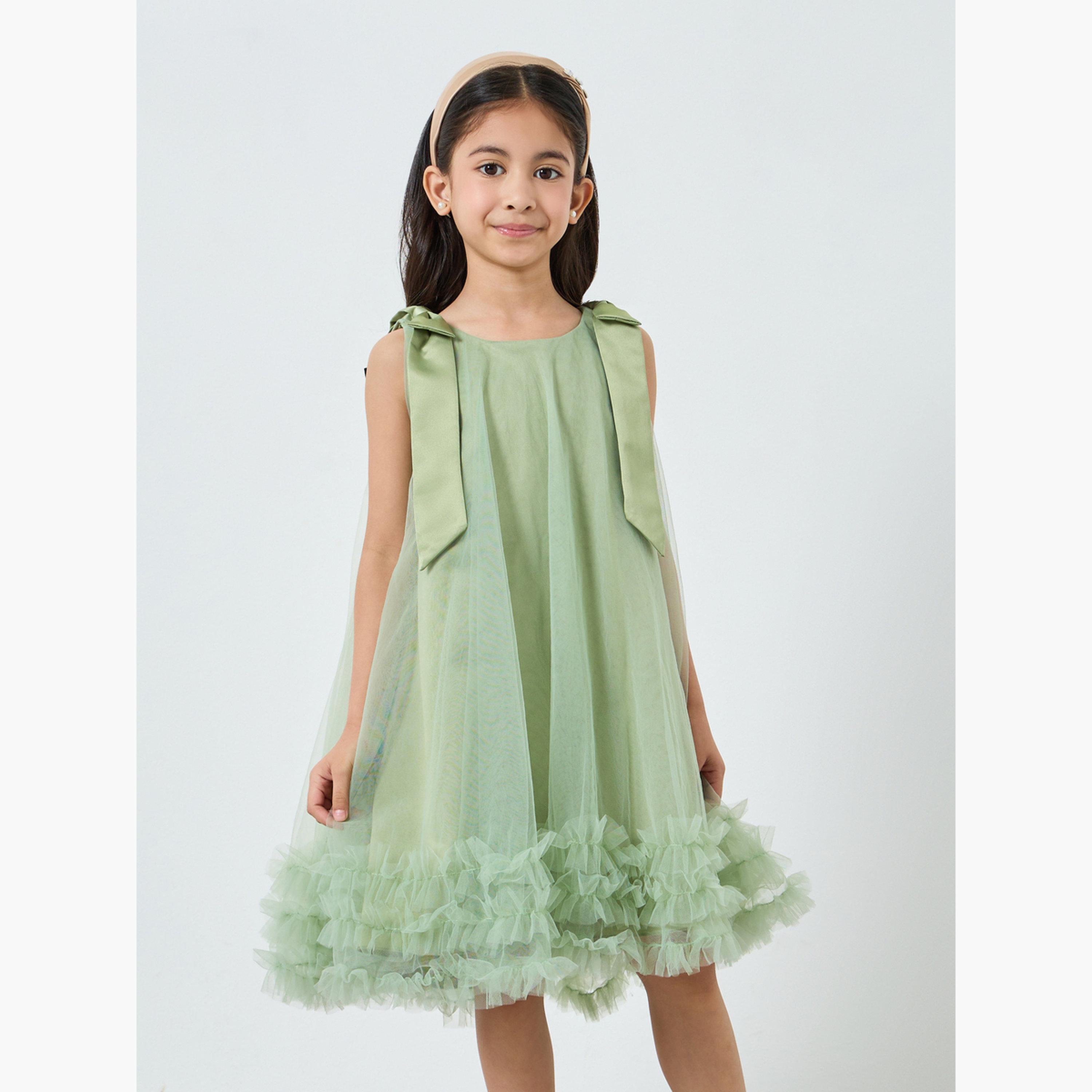 Take Two Girls Bow Tie Ruffle Hem Mesh Party Dress-girls-clothing-dressesandjumpsuits-image-1