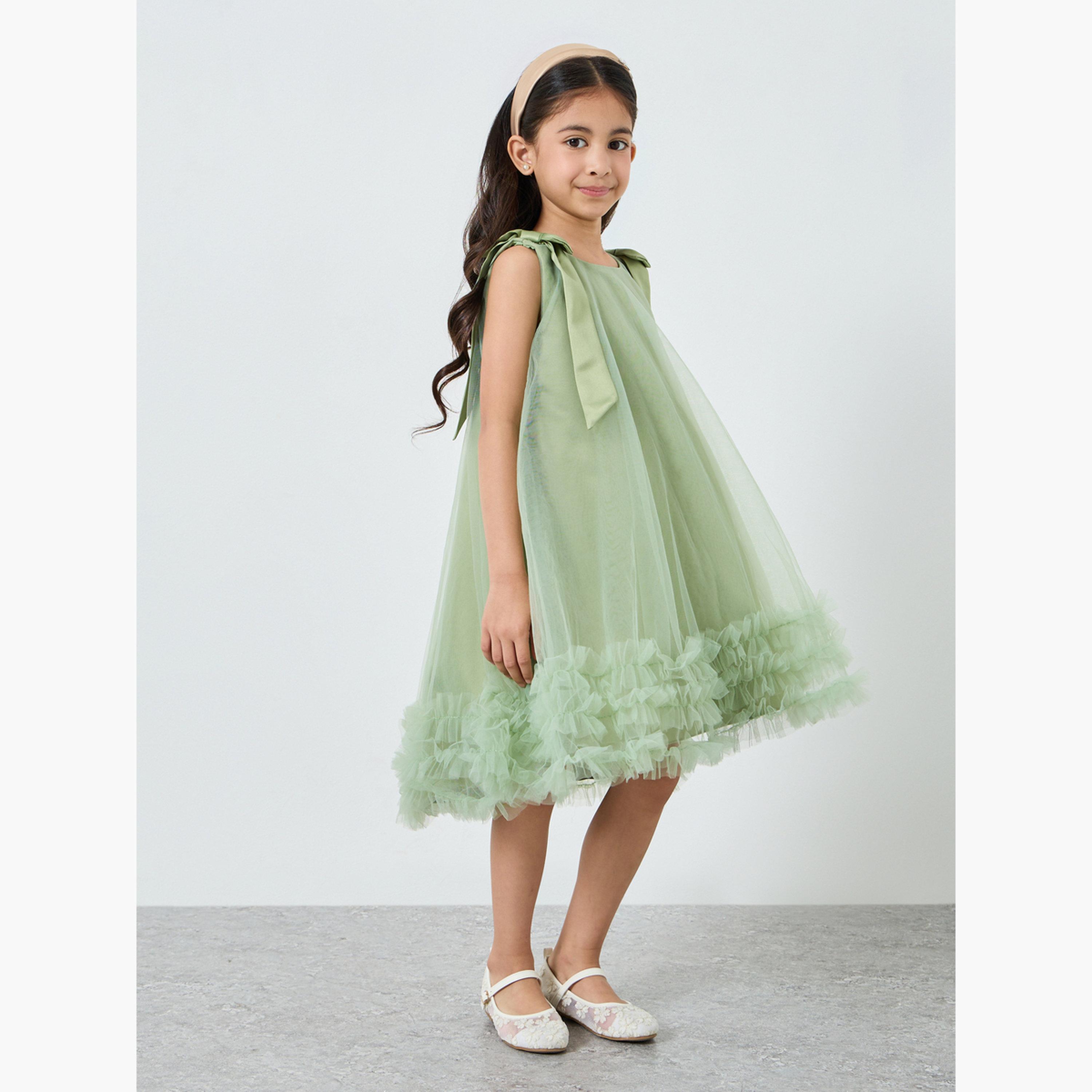 Take Two Girls Bow Tie Ruffle Hem Mesh Party Dress-girls-clothing-dressesandjumpsuits-image-2